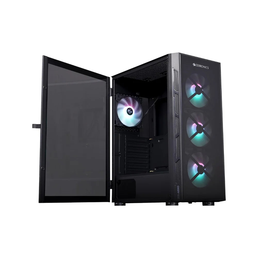 Zebronics Mid Tower Computer Case with Inner Glow ARGB LED Fan and Tempered Glass Panels