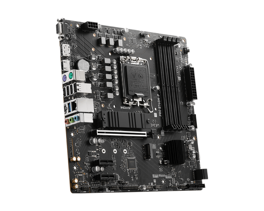 MSI PRO B760M-P Motherboard - INTEL B760 Chipset, LGA 1700, DDR5 6800+(OC) Memory Support, PCIe 4.0, RAID Support, Realtek RTL8111H Gigabit LAN, Realtek ALC897 Codec Audio, mATX Size