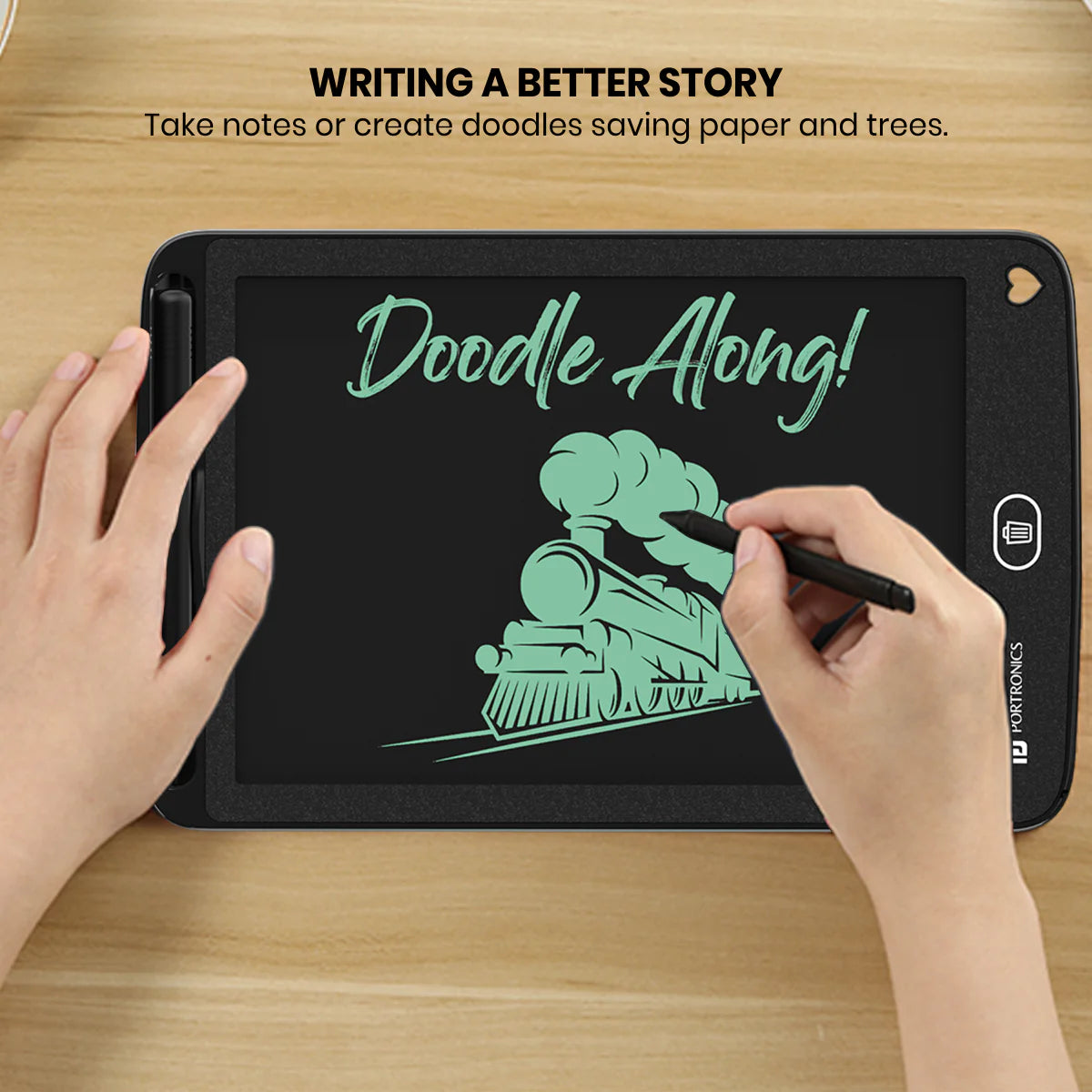 PORTRONICS Ruffpad 8.5E Re-Writable LCD Writing Pad | Monocolor LCD | One-Tap Erase | 8.5 Inches Screen | Smart Lock - | Buy Online at Shwetha Computers