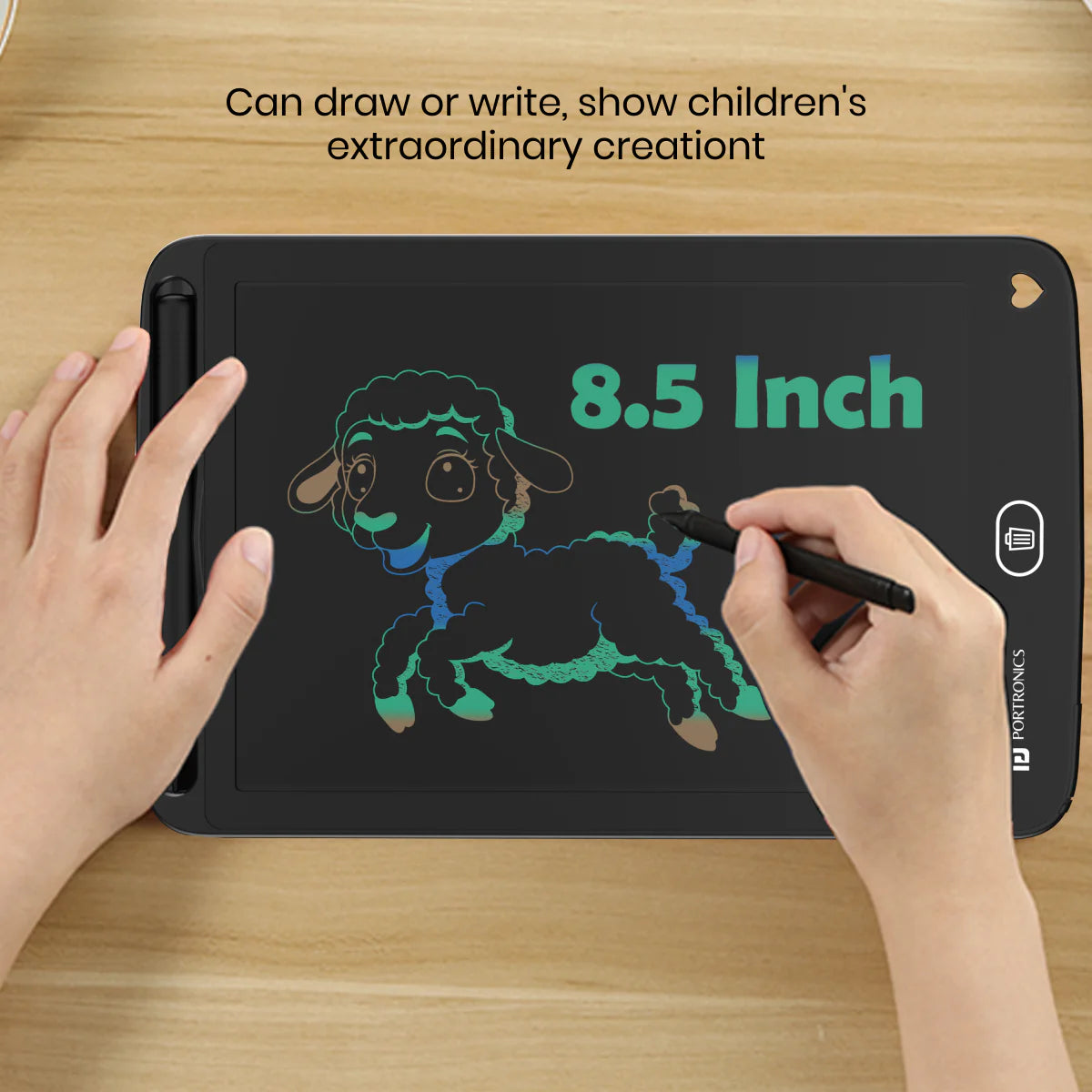 PORTRONICS Ruffpad 8.5M Multicolor LCD Writing Pad | Multicolor LCD | One-Tap Erase | 8,5 Inches Screen | Smart Lock