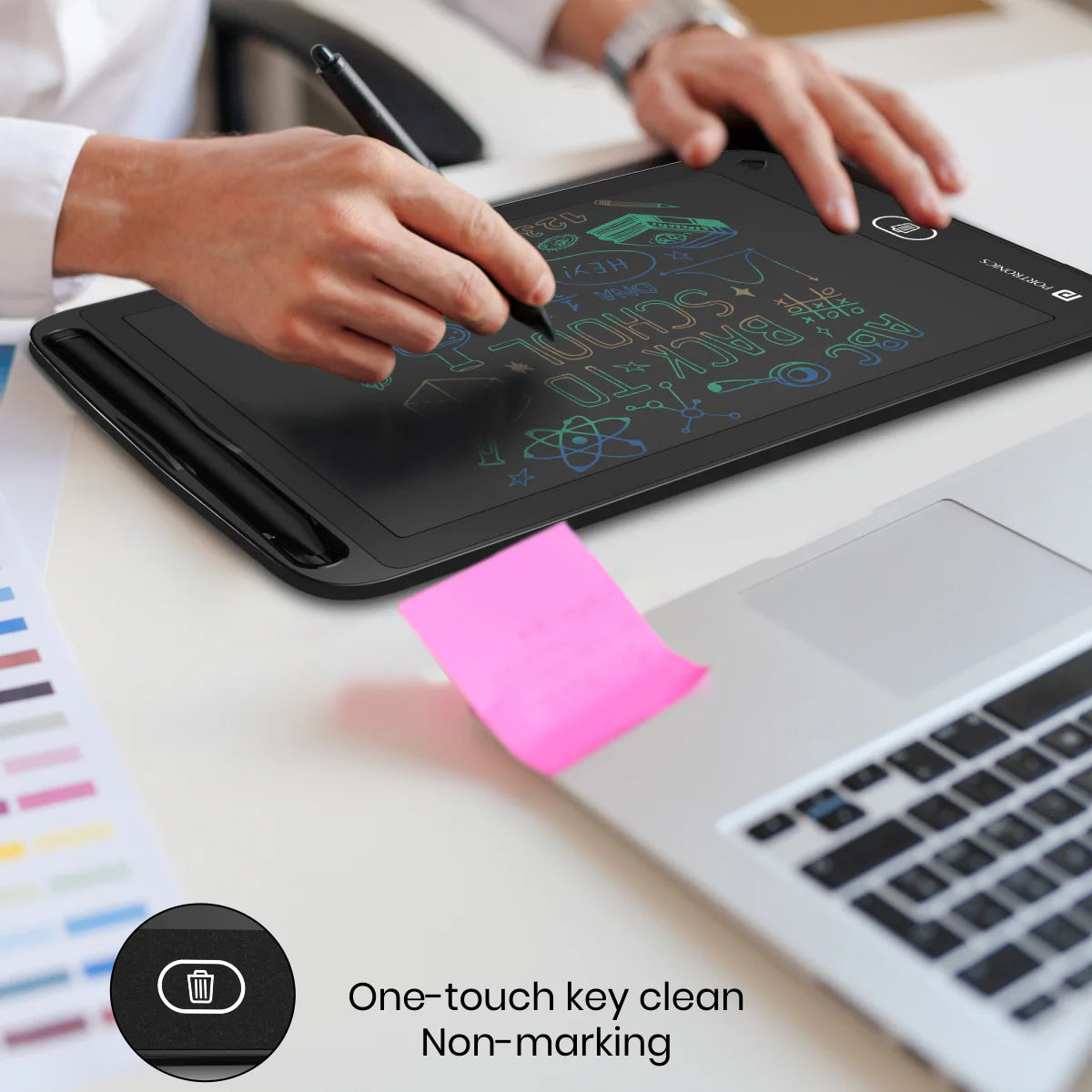 PORTRONICS Ruffpad 8.5M Multicolor LCD Writing Pad | Multicolor LCD | One-Tap Erase | 8,5 Inches Screen | Smart Lock