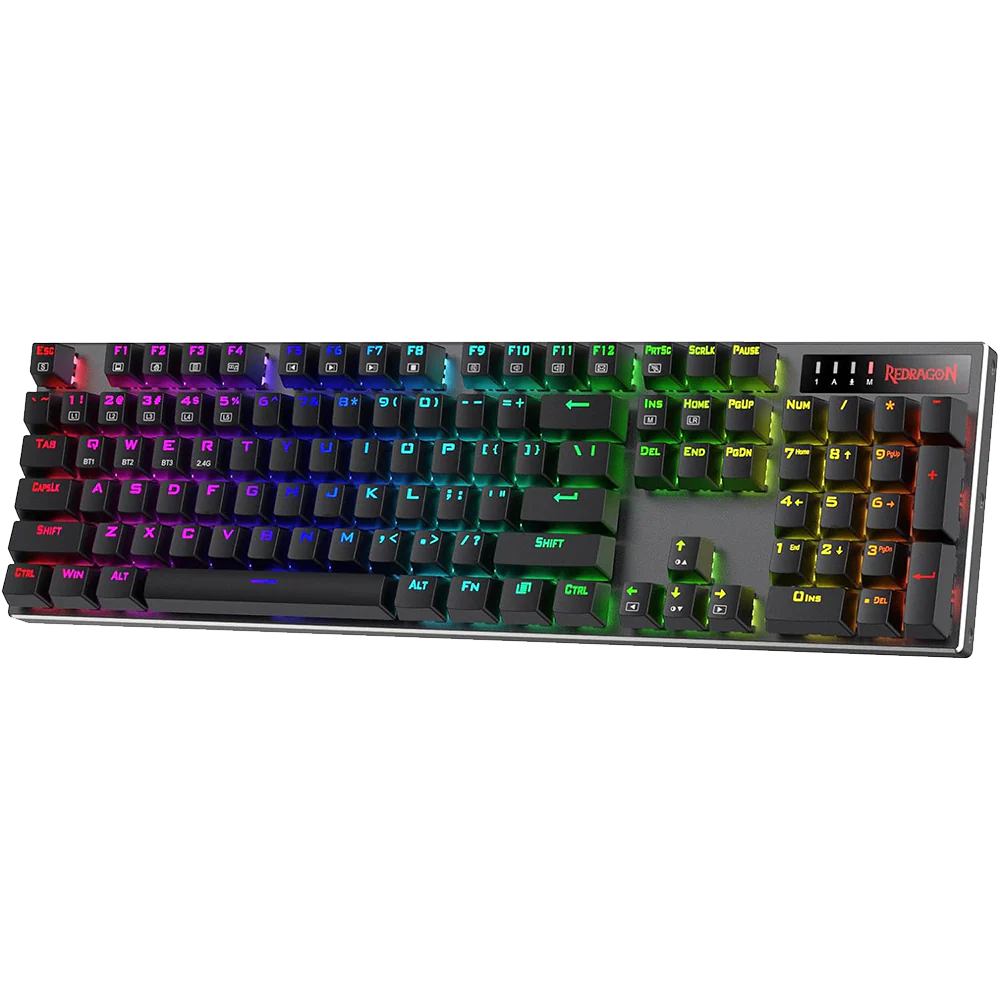 Redragon Dharma Pro K556 Pro - 104 Keys Bluetooth+2.4Ghz+Wired Mechanical Keyboard (Quiet Linear Red Switch) - | Buy Online at Shwetha Computers