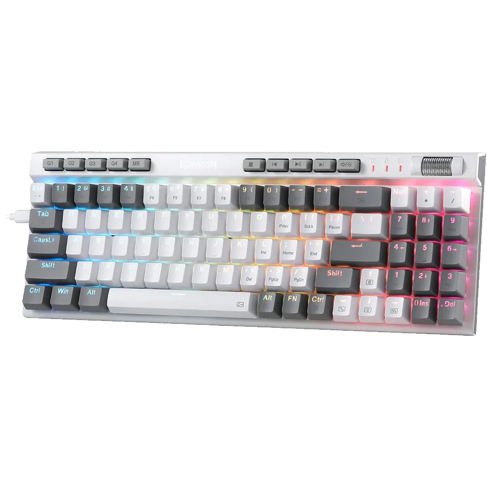 Redragon Magicwand SE K655 75% Wired Mechanical Keyboard White and Grey (Quiet Linear Red Switch)