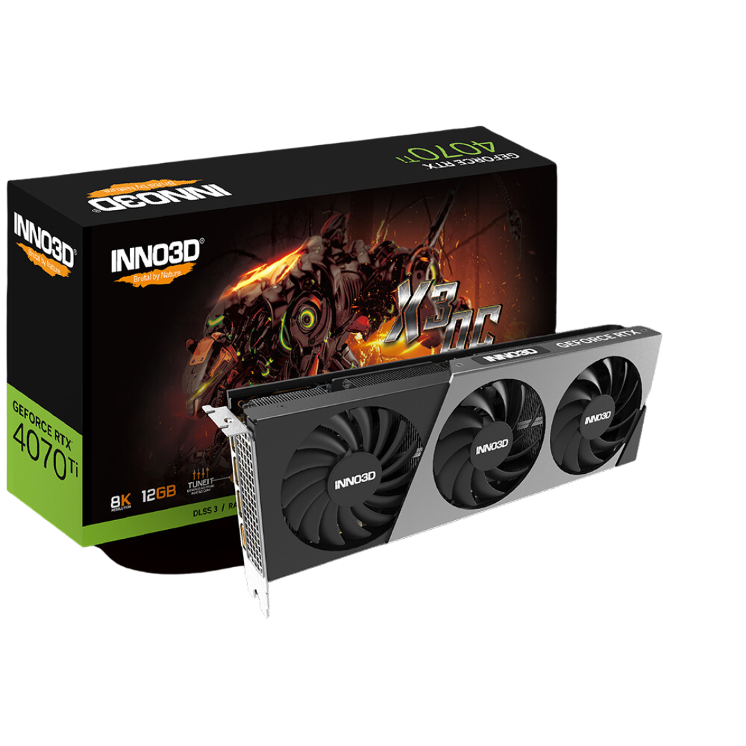 Inno3d RTX 4070 Ti Super X3 OC 16GB GDDR6X Gaming Graphics Card - 8448 CUDA Cores - 2640MHz Boost Clock - Real-Time Ray Tracing - 7680x4320 Max Resolution.