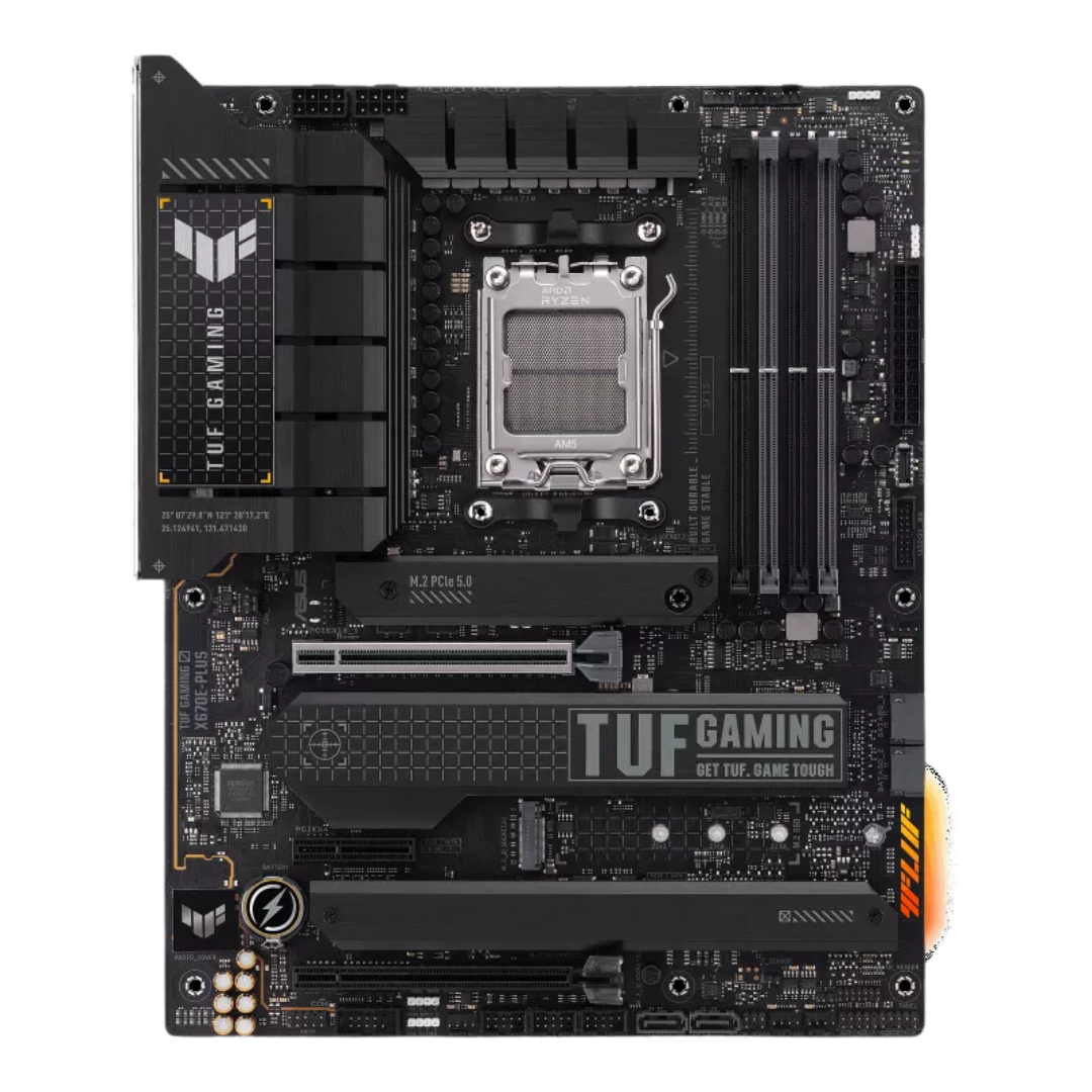 Asus TUF Gaming X670E-Plus Motherboard for AMD Ryzen 7000 Series, DDR5 6400+ Support, 4 x M.2 Slots, 2.5Gb Ethernet, 8K@60Hz DisplayPort, ATX Sized, 3 Year Warranty