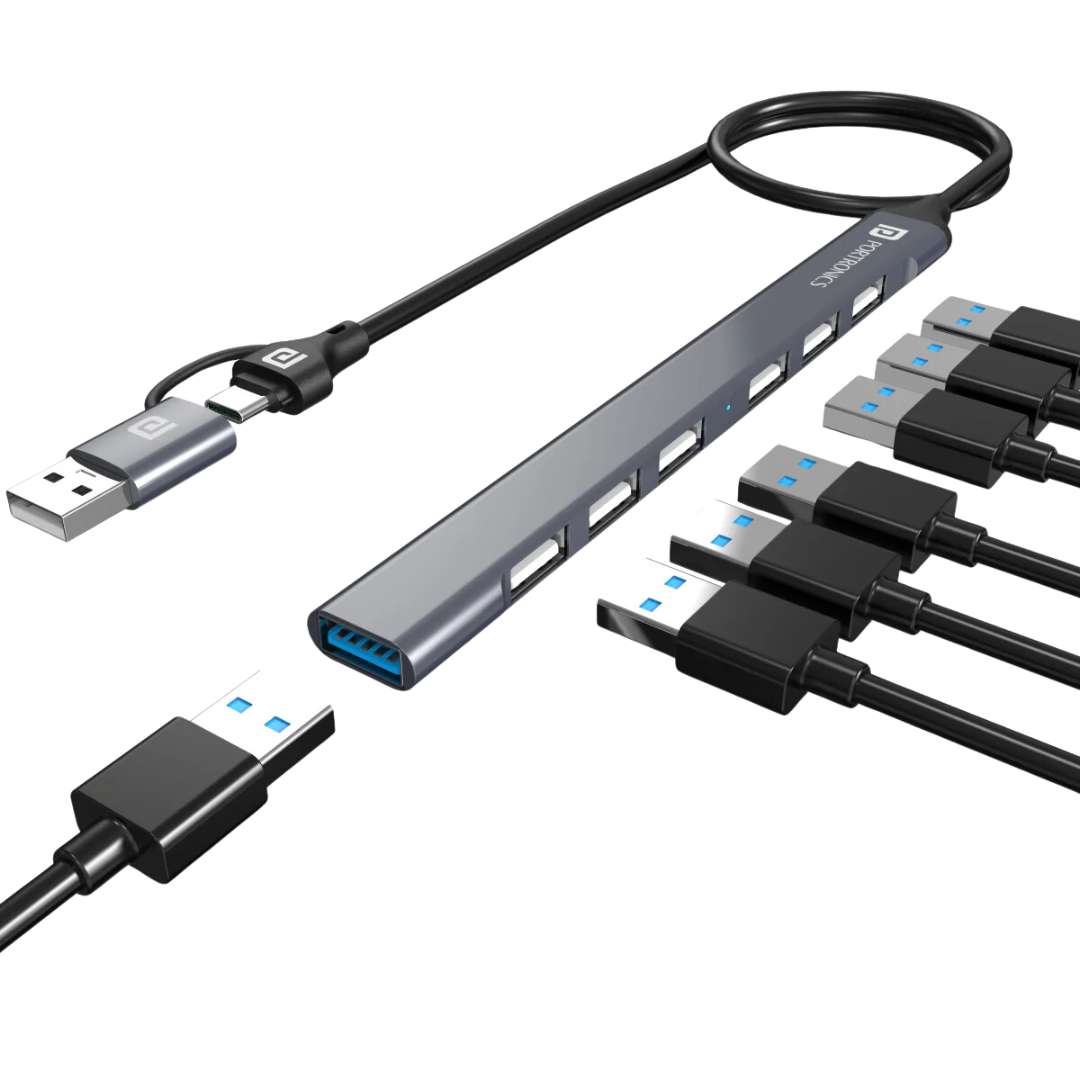 PORTRONICS MPORT 7 USB HUB - 7 Port Grey Data Transfer Hub