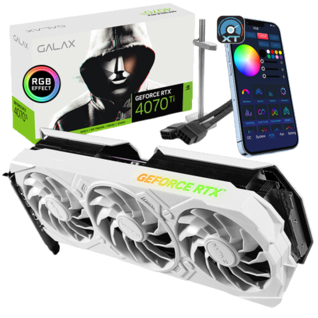 Galax RTX 4070 Ti EX Gamer White Graphics Card, 2670 Boost Clock, 12GB Memory, WING 2.0 Fan Stop