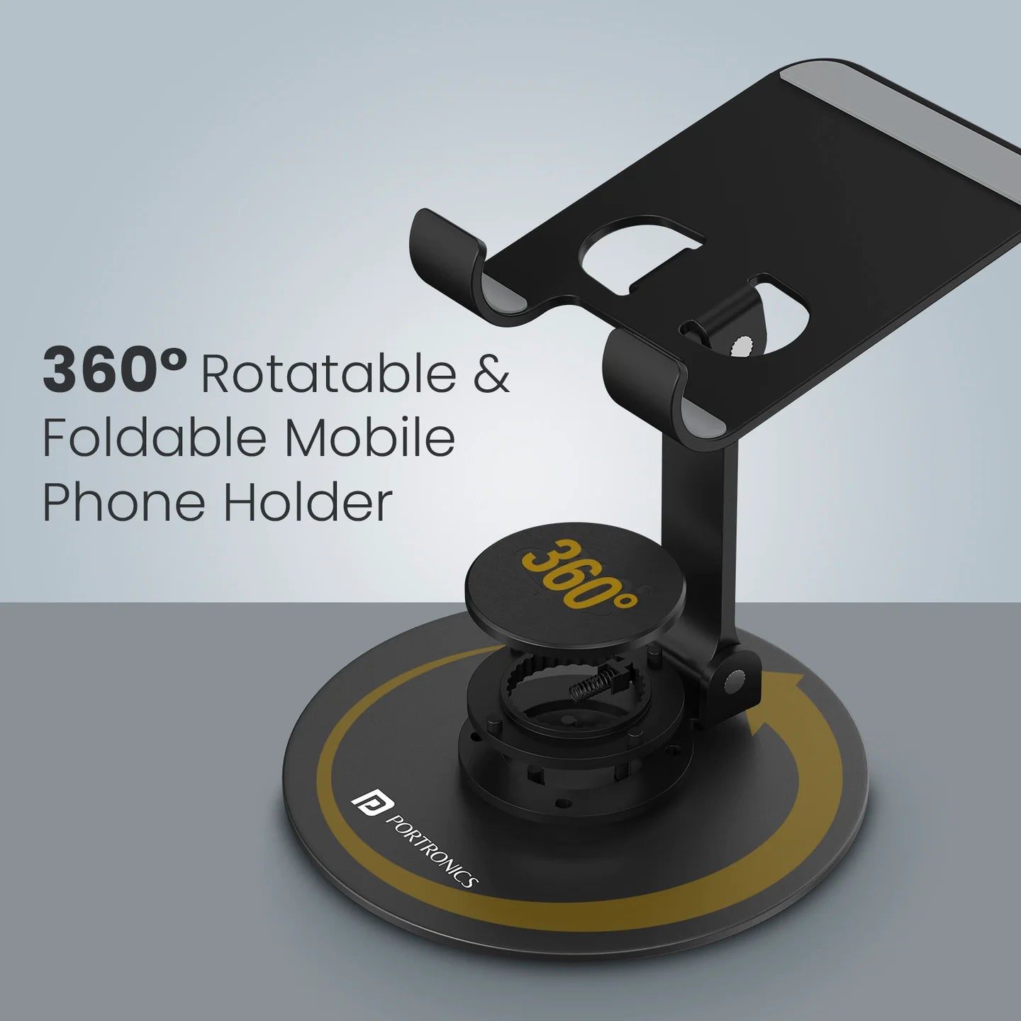 PORTRONICS Mobot 4 360*Degree Universal Mobile Holder | 2 Way Adjustable | 4-6.5 Inch Compatible Device | Aluminium Body| Portable & Foldable