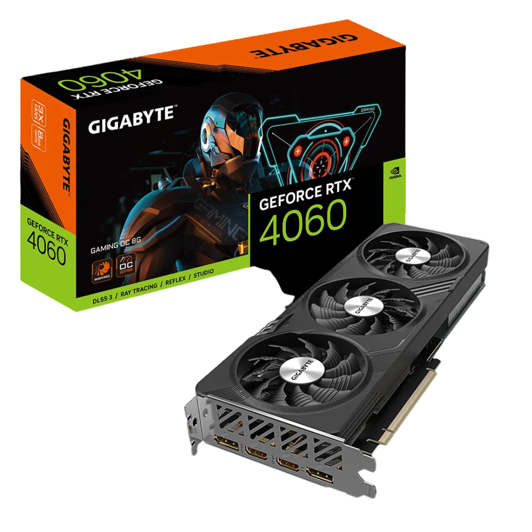 Gigabyte RTX 4060 Gaming OC 8GB DDR6 Graphics Card - GeForce RTX 4060 Ti, 2580 MHz Core Clock, 4352 CUDA Cores, 8GB Memory, PCI-E 4.0, DirectX 12 Ultimate, 7680x4320 Resolution.