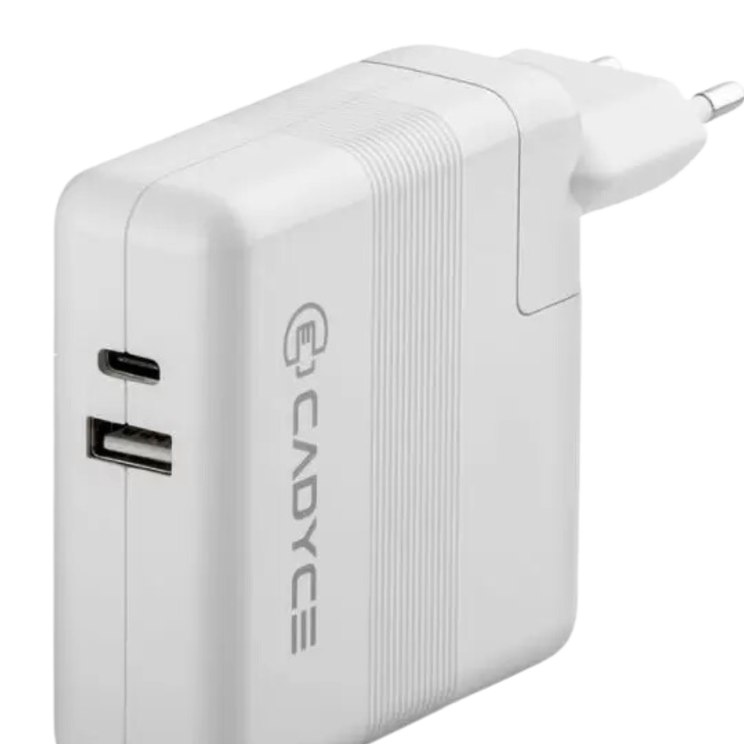 CADYCE 87W USB-C™ + USB POWER ADAPTER - 100-240V AC, 87W Max Output, 191g, 79x79x29mm