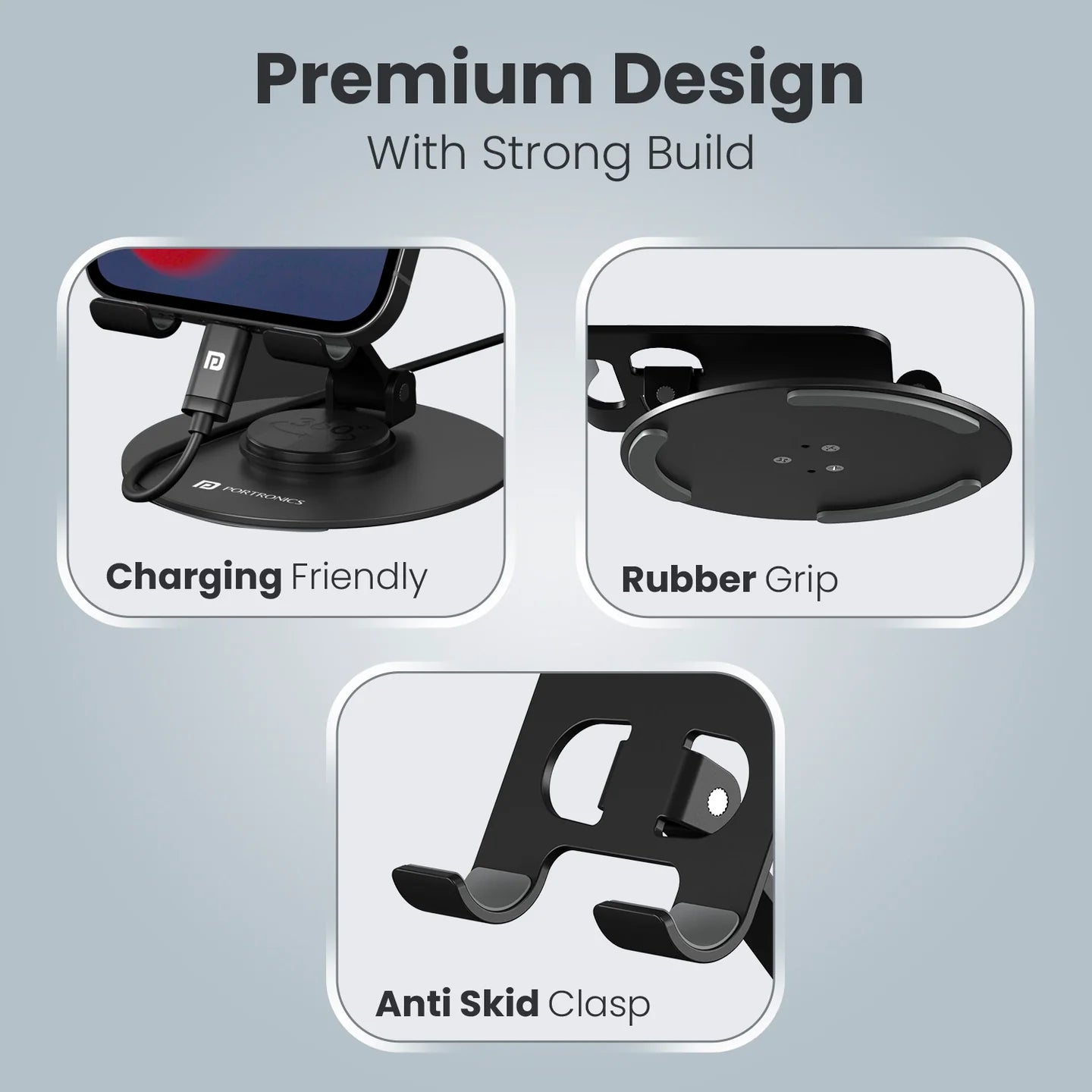 PORTRONICS Mobot 4 360*Degree Universal Mobile Holder | 2 Way Adjustable | 4-6.5 Inch Compatible Device | Aluminium Body| Portable & Foldable