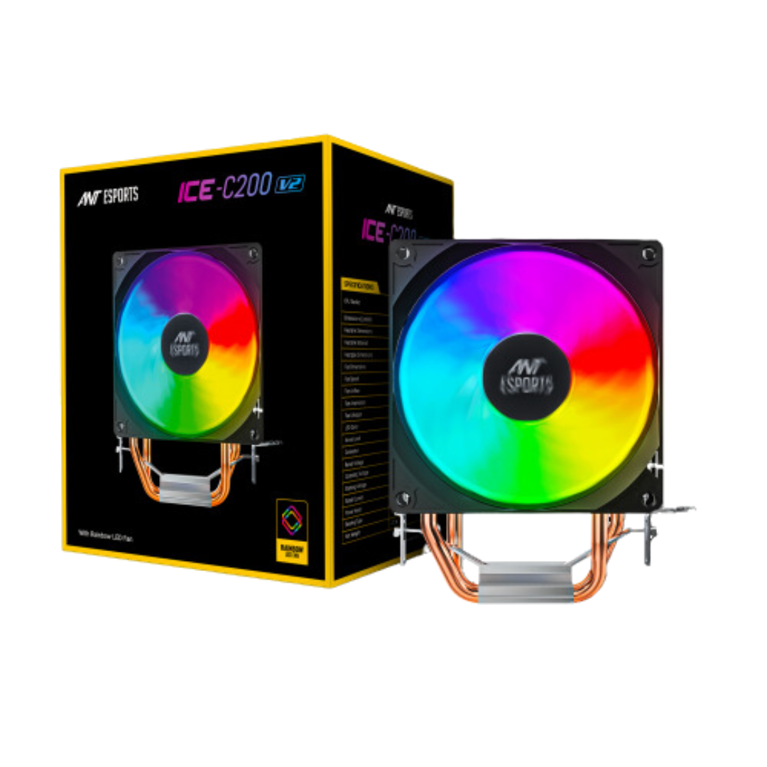 Ant Esports ICE-C200 Rainbow LED CPU Cooler - Intel LGA 1151, AMD AM4 - 95W TDP