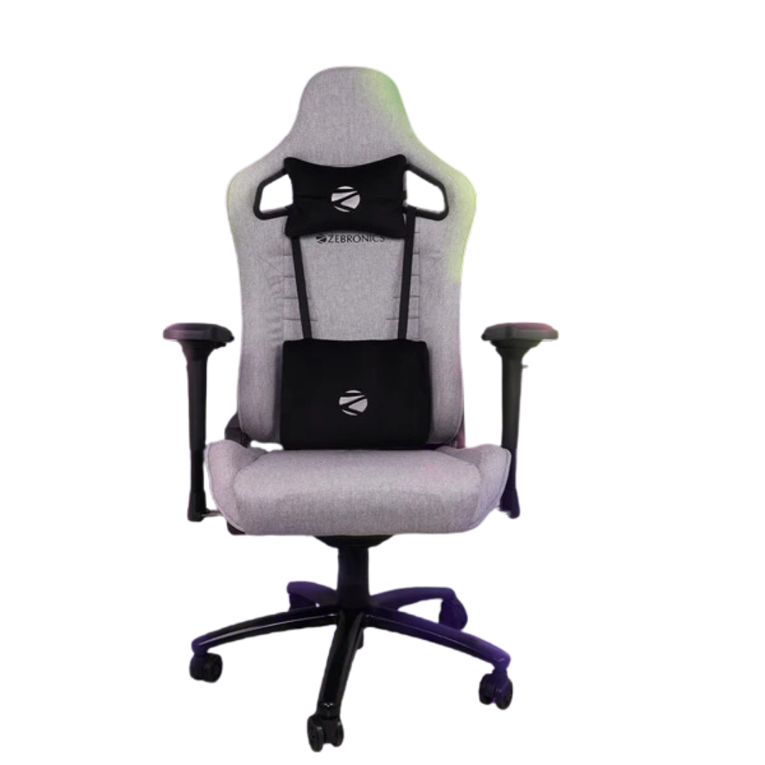 Zebronics Gaming Chair Zeb-GC3500 - Grey, Linen/Suede, Metal Frame, 360° Swivel, 90°-155° Tilt, 4D Armrests, Class 4 Gas Lift
