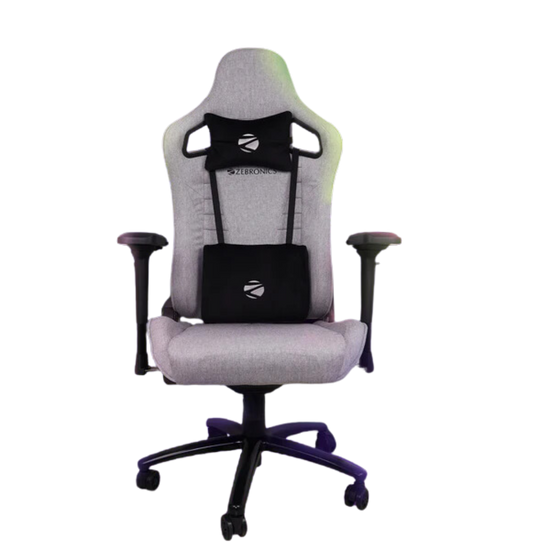Zebronics Gaming Chair Zeb-GC3500 - Grey, Linen/Suede, Metal Frame, 360° Swivel, 90°-155° Tilt, 4D Armrests, Class 4 Gas Lift