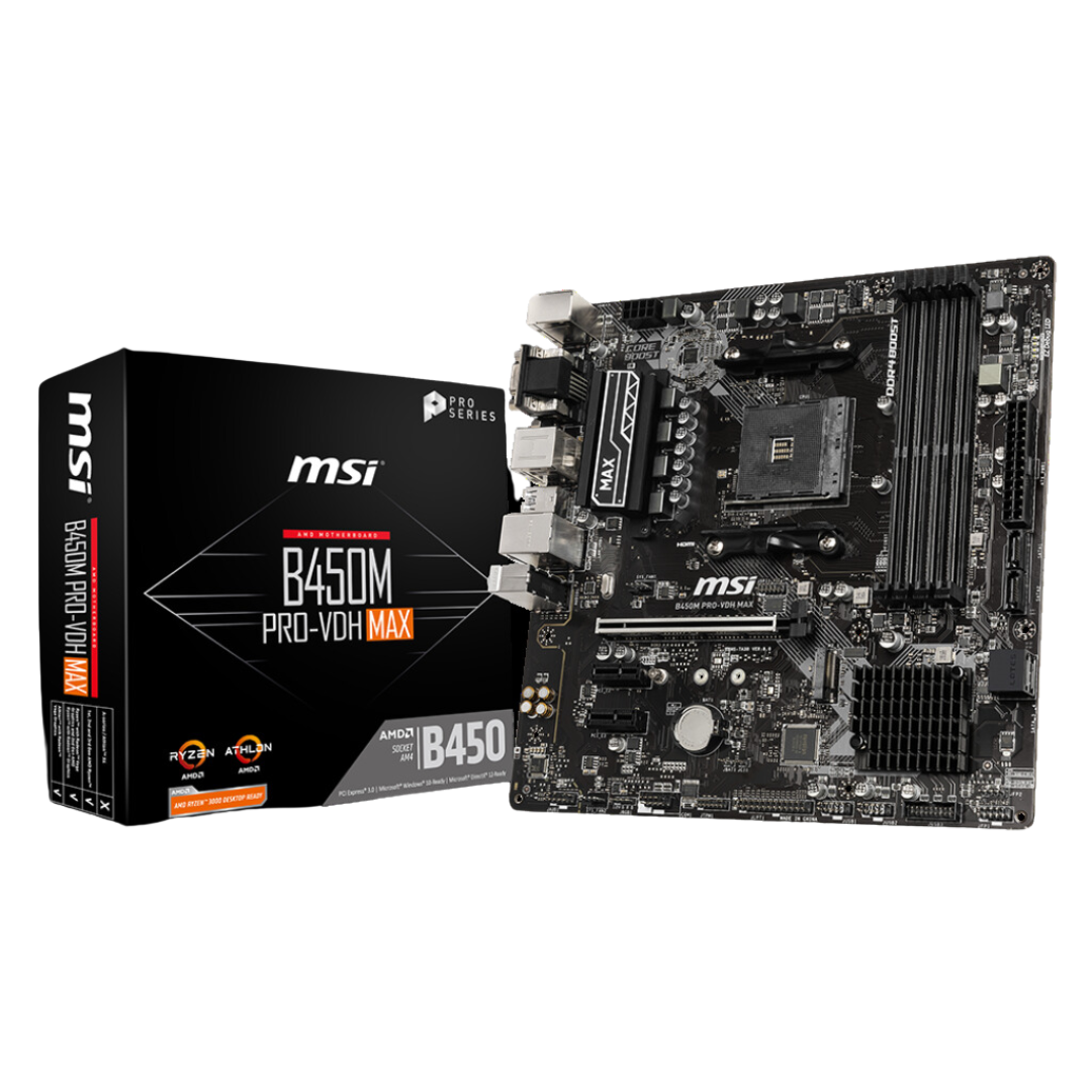 MSI B450M Pro-VDH Max AM4 Socket Motherboard - Ryzen 9 Support, AMD B450 Chipset, DDR4 Memory, Realtek 8111H LAN Controller, USB 3.2 Ports, m-ATX Form Factor