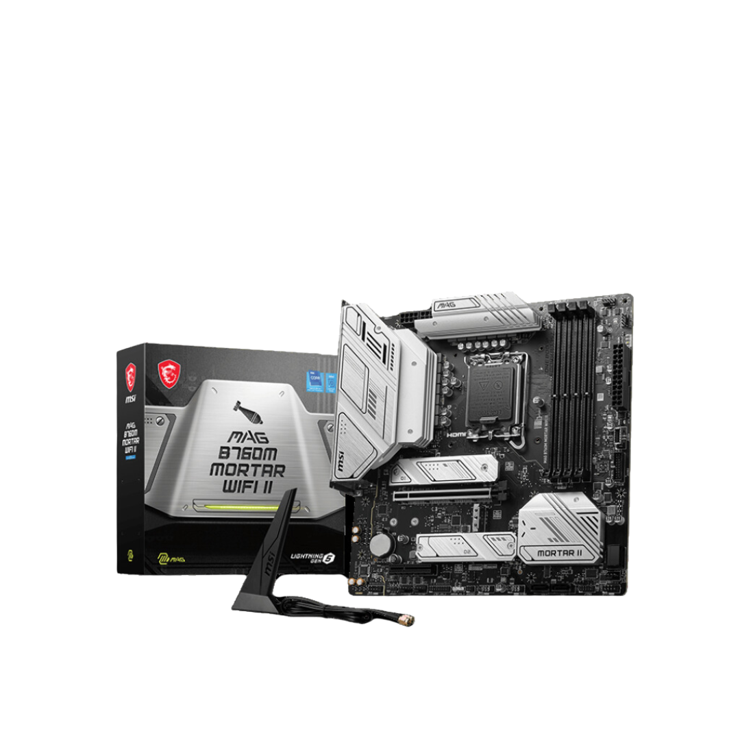 MSI MAG B760M Mortar Wifi II Motherboard - Intel B760 Chipset, LGA1700 CPU Support, DDR5 Memory, HDMI 2.1, WiFi 6E, Realtek 2.5G LAN, PCIe 5.0, RAID Support, USB 3.2 Gen2, mATX Design