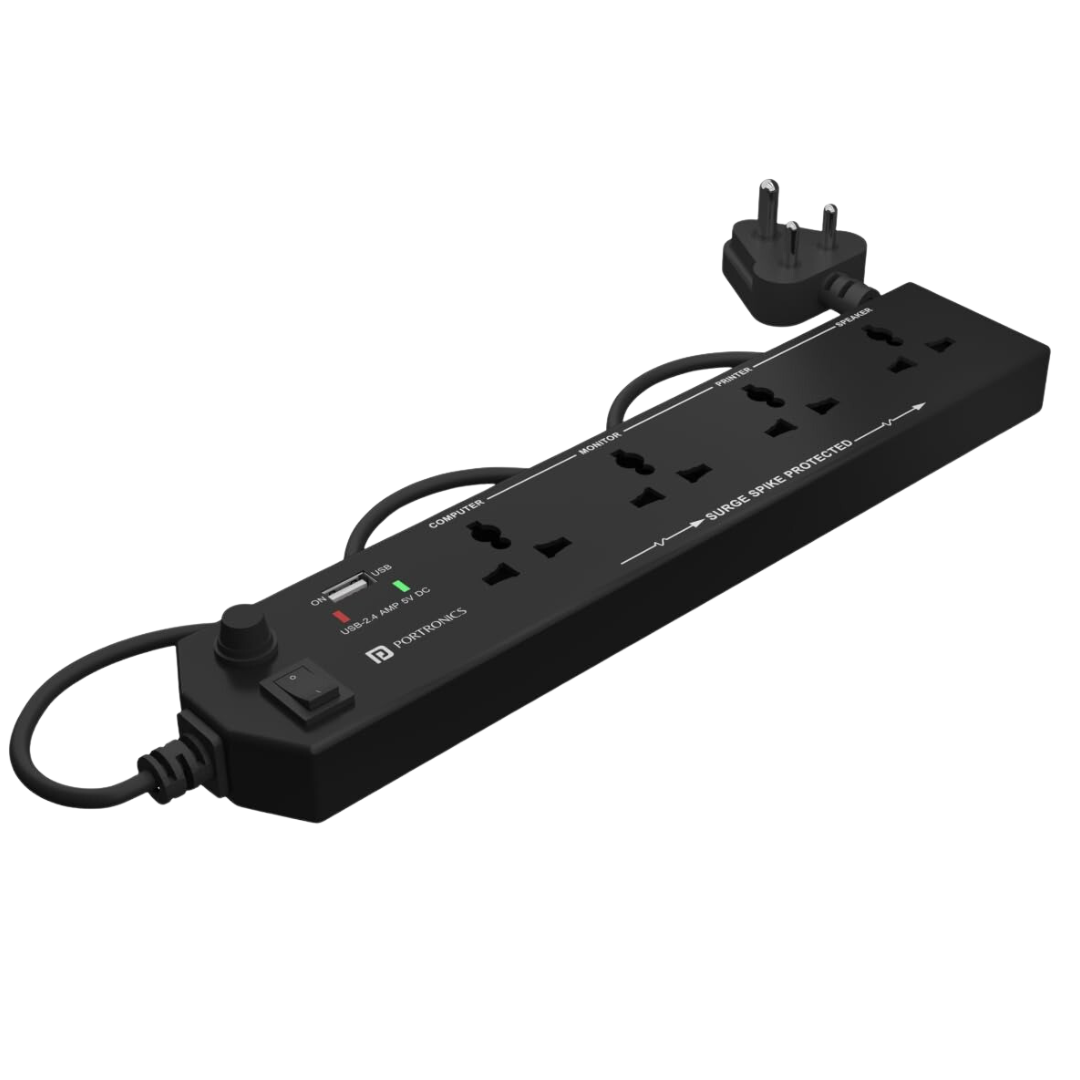 Portronics Power Plate 4 - 4 Power Sockets + 1 USB Port Adapter