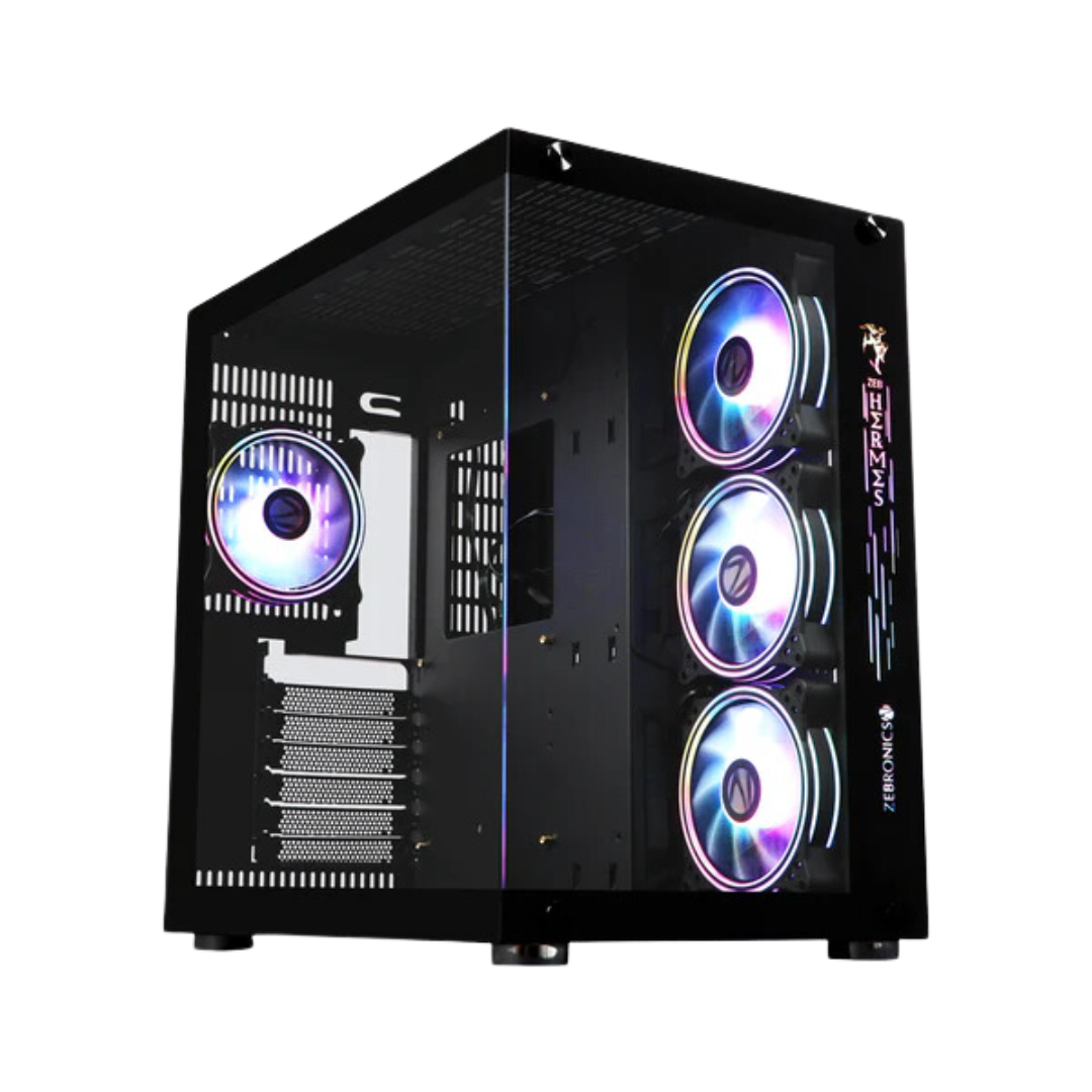 Zebronics 948B Hermes Black Computer Case, ATX/mATX, 2 HDD/4 SSD, 160mm CPU Cooler, 400mm VGA Size, RGB LED Fan, Tempered Glass Panel