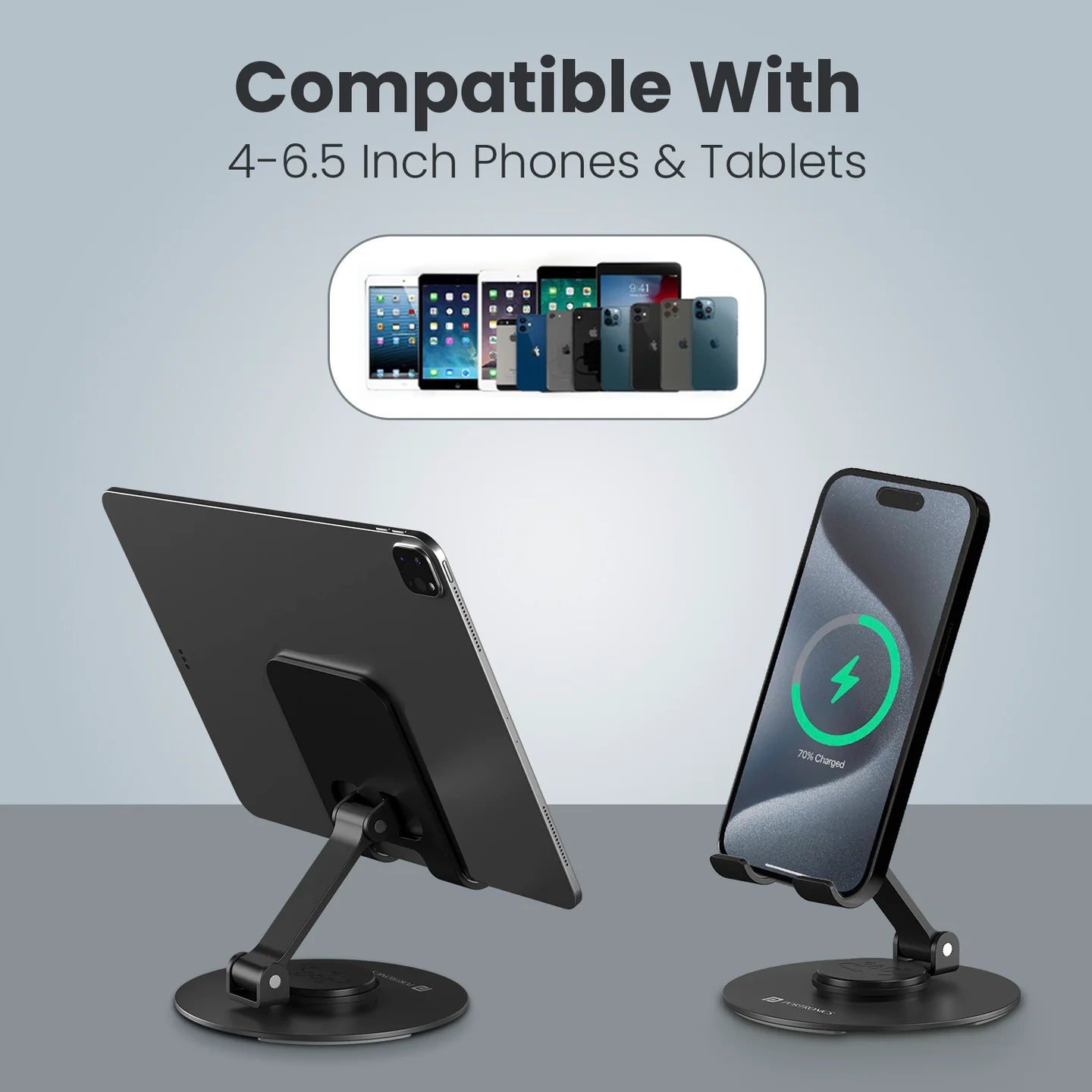PORTRONICS Mobot 4 360*Degree Universal Mobile Holder | 2 Way Adjustable | 4-6.5 Inch Compatible Device | Aluminium Body| Portable & Foldable
