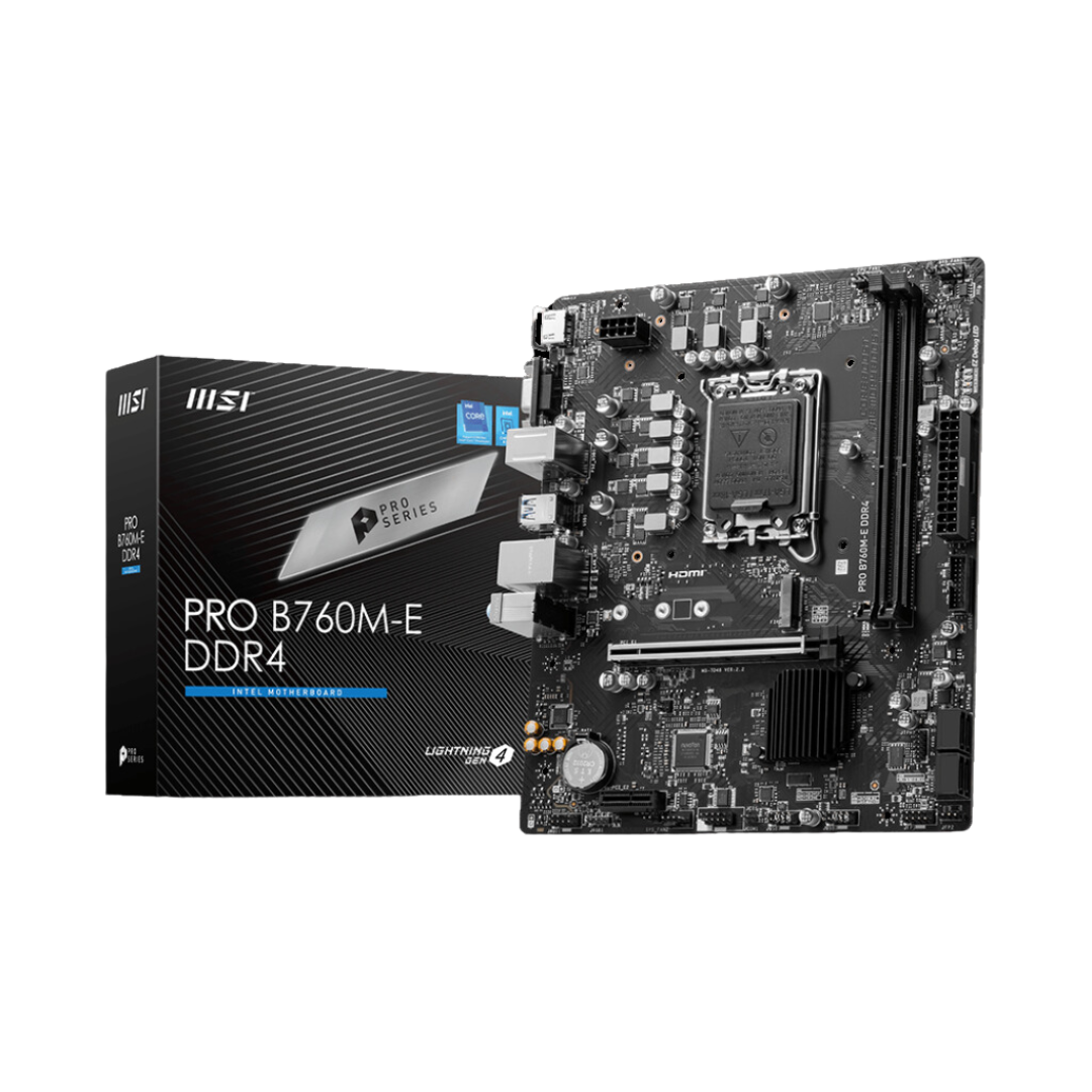 MSI PRO B760M-E DDR4 Motherboard: Intel 14th/13th/12th Gen CPU Support,
64GB Memory, PCIe 4.0, SATA RAID, Windows 11 Support