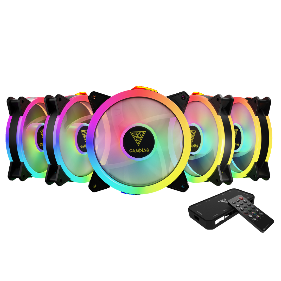 GAMDIAS Aeolus M2-1205R 120mm ARGB Case Fan - 22 Neon-Flex RGB LEDs, Trio Rings, Hydraulic Bearing