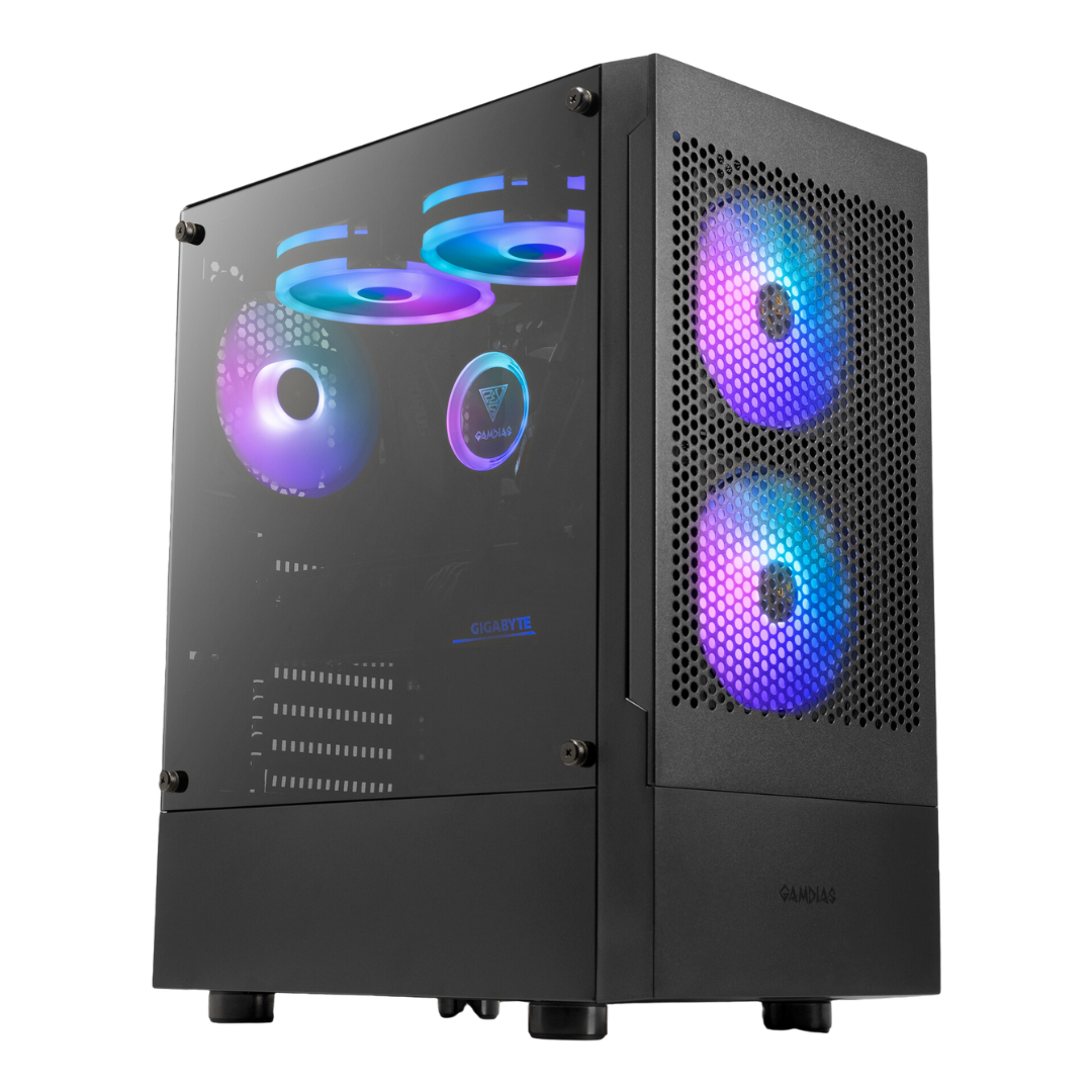 Gamdias Talos E3 Mesh Black Cabinet - Mid Tower, Front Mesh Panel, 2 x 120mm ARGB Fans, I/O Front Panel With ARGB Lighting