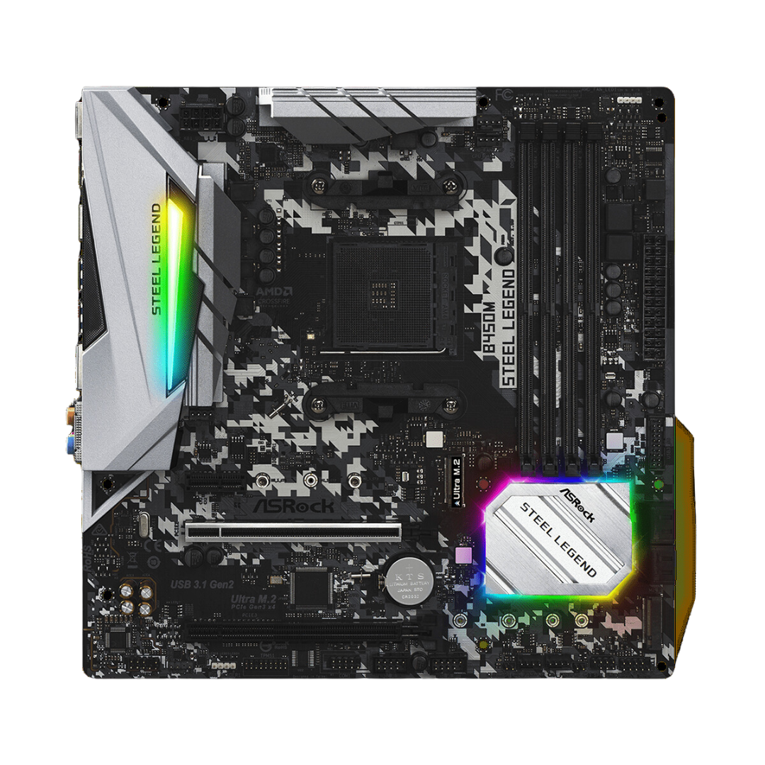 ASRock B450M Steel Legend Motherboard - AMD Ryzen Support, Gen2 USB, Aluminum Alloy Heatsink