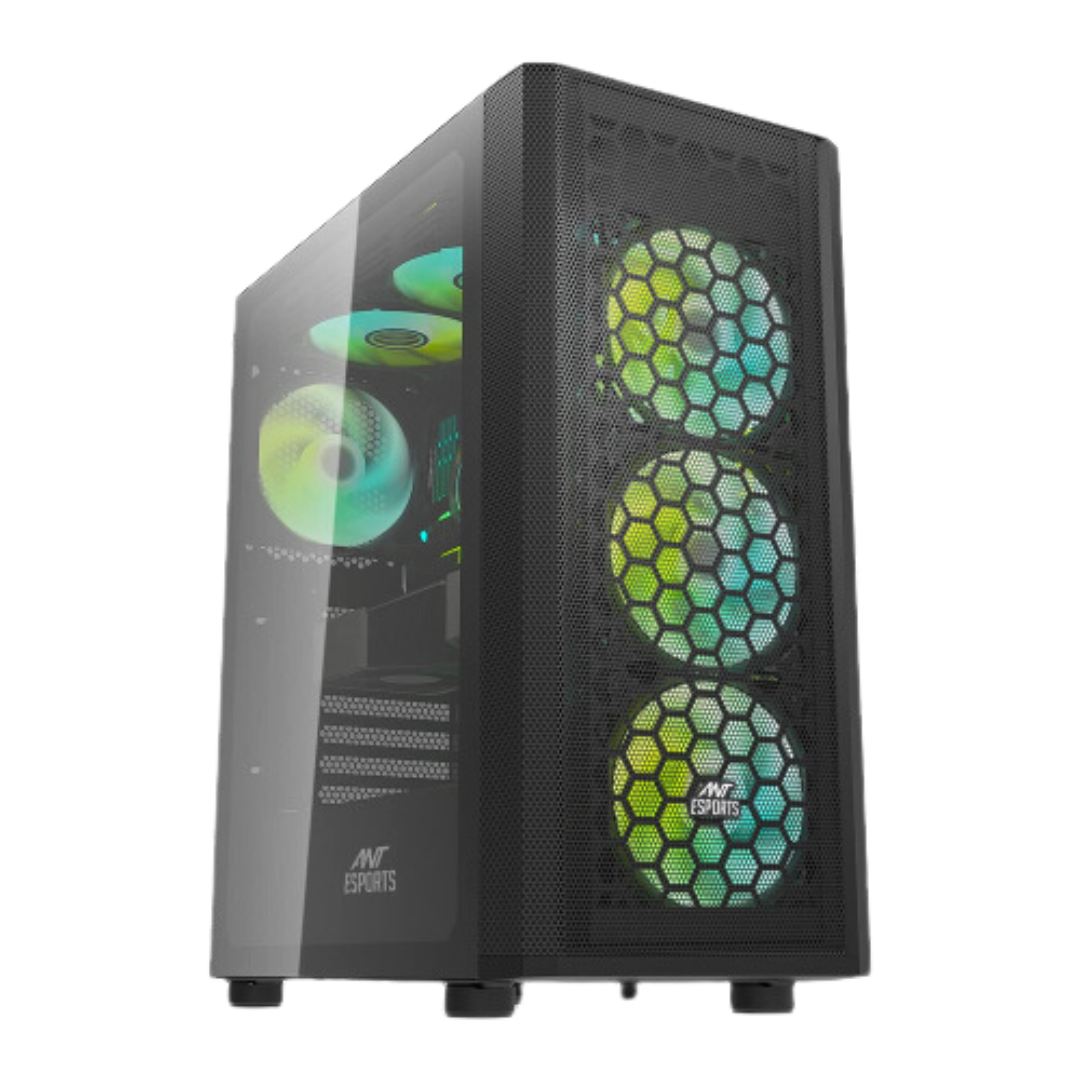 Ant Esports Chassis 250 Air Black - ATX, M-ATX, ITX Compatible, 3 Front Fans, 240/280/360mm Liquid Cooling Support, 350mm VGA Card Length.