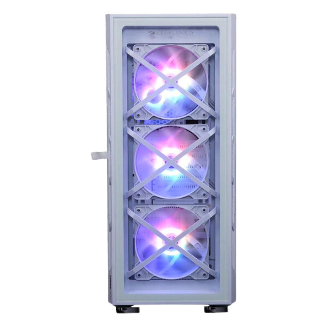 Zebronics Aero White Mid Tower Computer Case with Tempered Glass and ARGB LED Fans