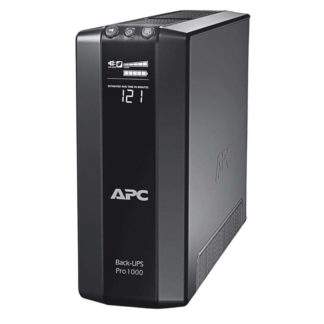 APC-1KVA (BR1000G) LCD UPS with 1000 VA for 600 W load, 120V input voltage, 8ms transfer time, USB interface.