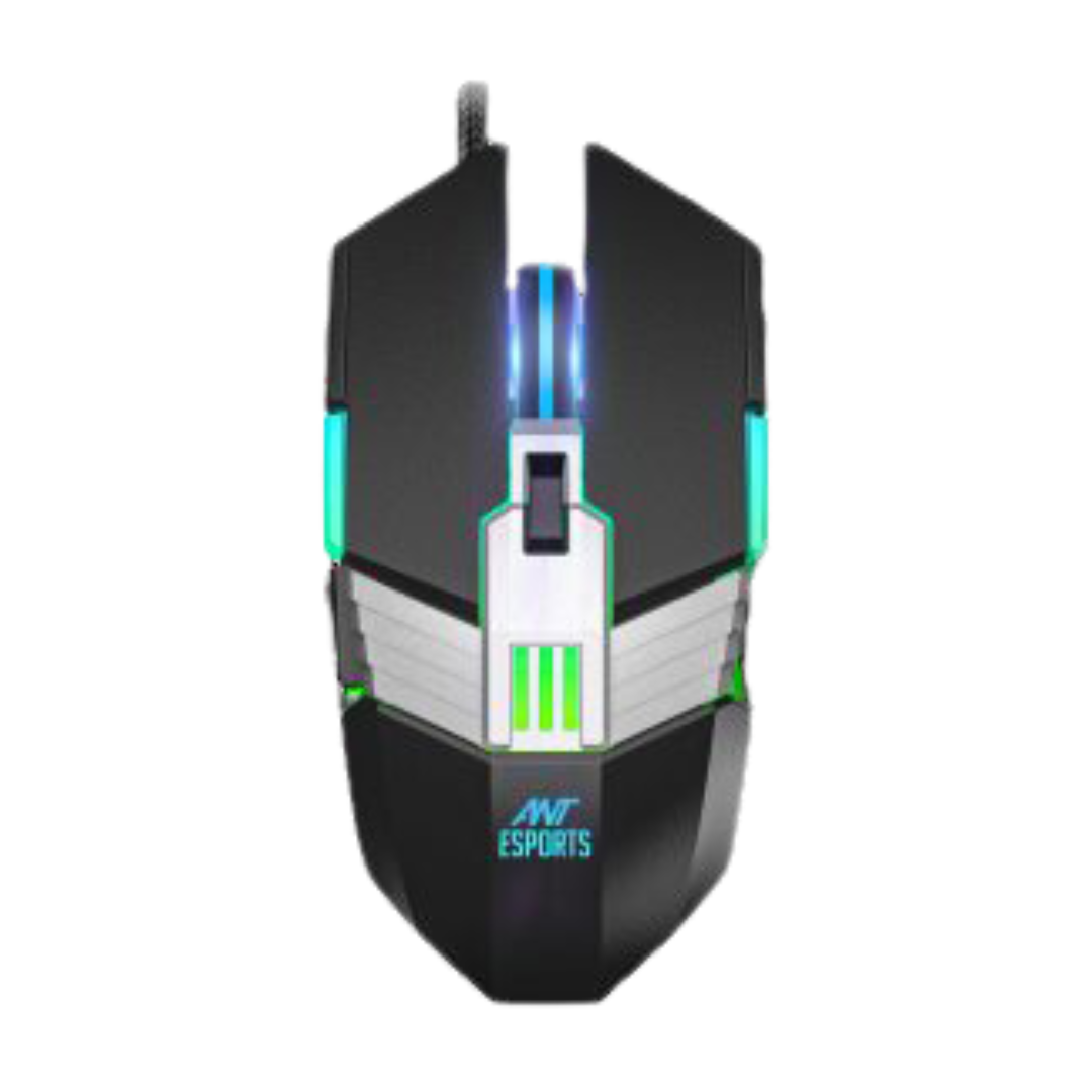 Ant Esports GM 90 Wired Gaming Mouse - Black, Gold Plated USB, Multicolor LED Lights, DPI 1200/1800/2400/3600, 1.5m Long Braided Cable, 1 Year Warranty
