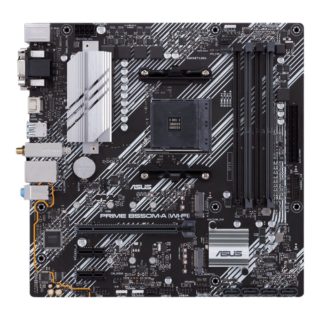 ASUS B550M-A PRIME WIFI Motherboard - AMD AM4 Socket, DDR4 Support, PCIe 4.0, Wi-Fi 6, Bluetooth 5.1, ASUS 5X PROTECTION III, AURA Sync