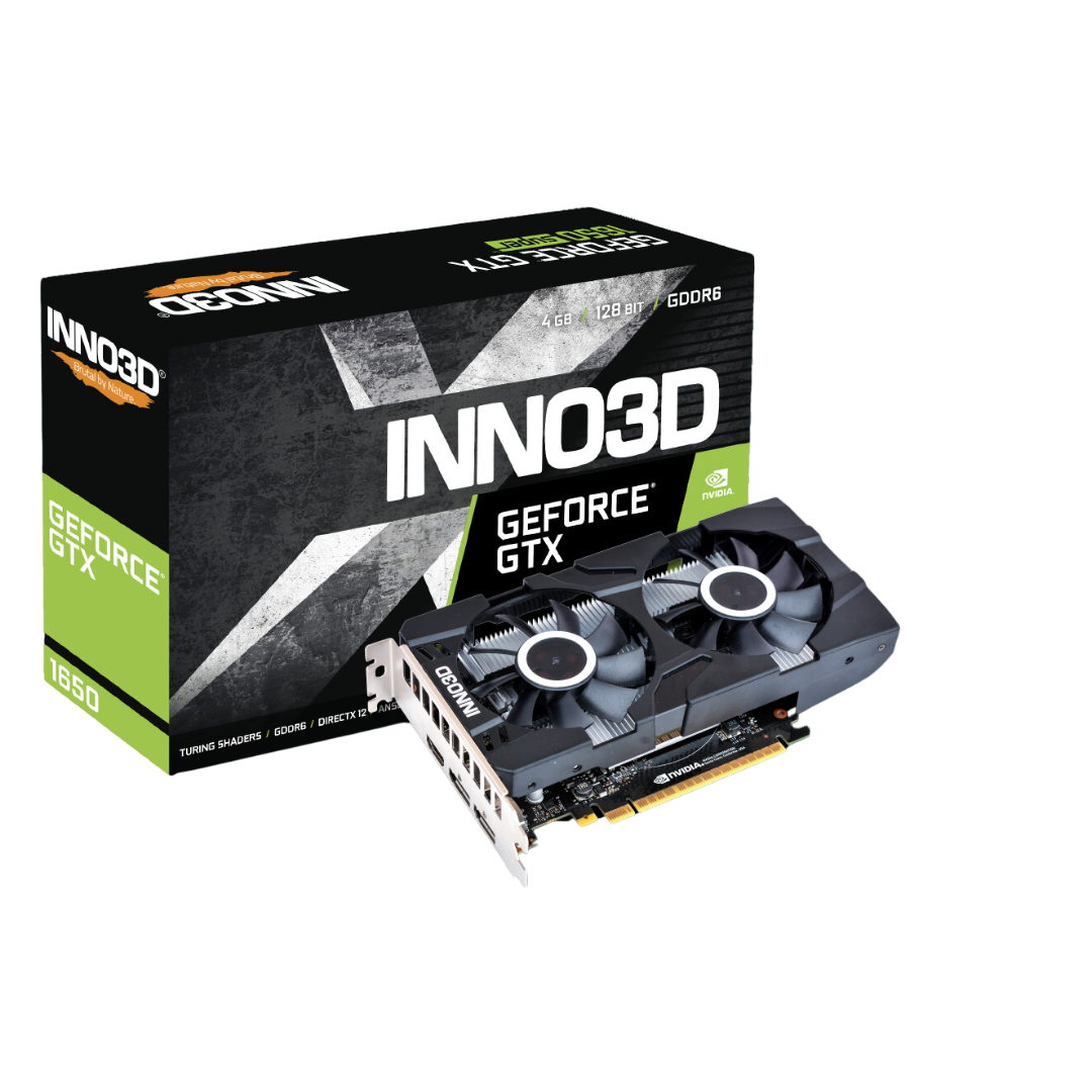 Inno3d GTX 1650 Twin X2 OC 4GB GDDR6 Graphics Card - 1620MHz Boost Clock, 896 CUDA Cores, Turing Architecture, HDMI 2.0b, DisplayPort 1.4