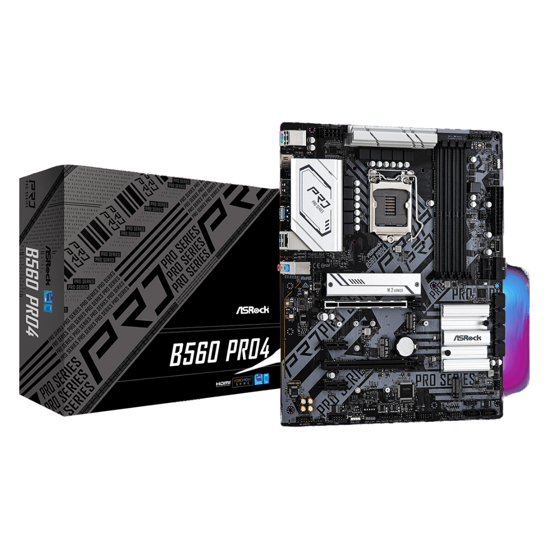 ASRock B560 Pro4 ATX Motherboard with Premium 50A Power Choke, Sapphire Black PCB, 8 Power Phase Design, and Intel B560 Chipset