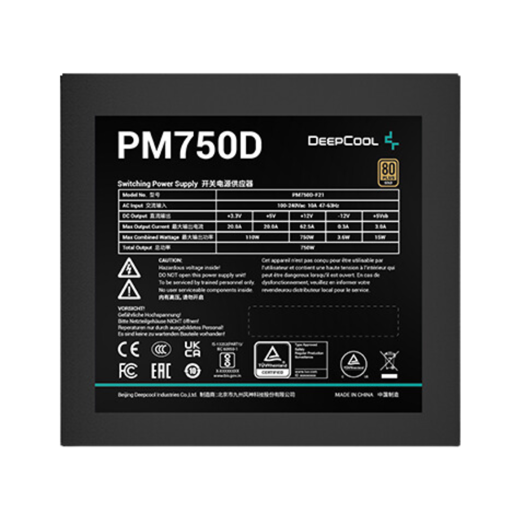 DeepCool PM750D UK 750W Power Supply - 80PLUS GOLD, Japanese Capacitors, 120mm Fan