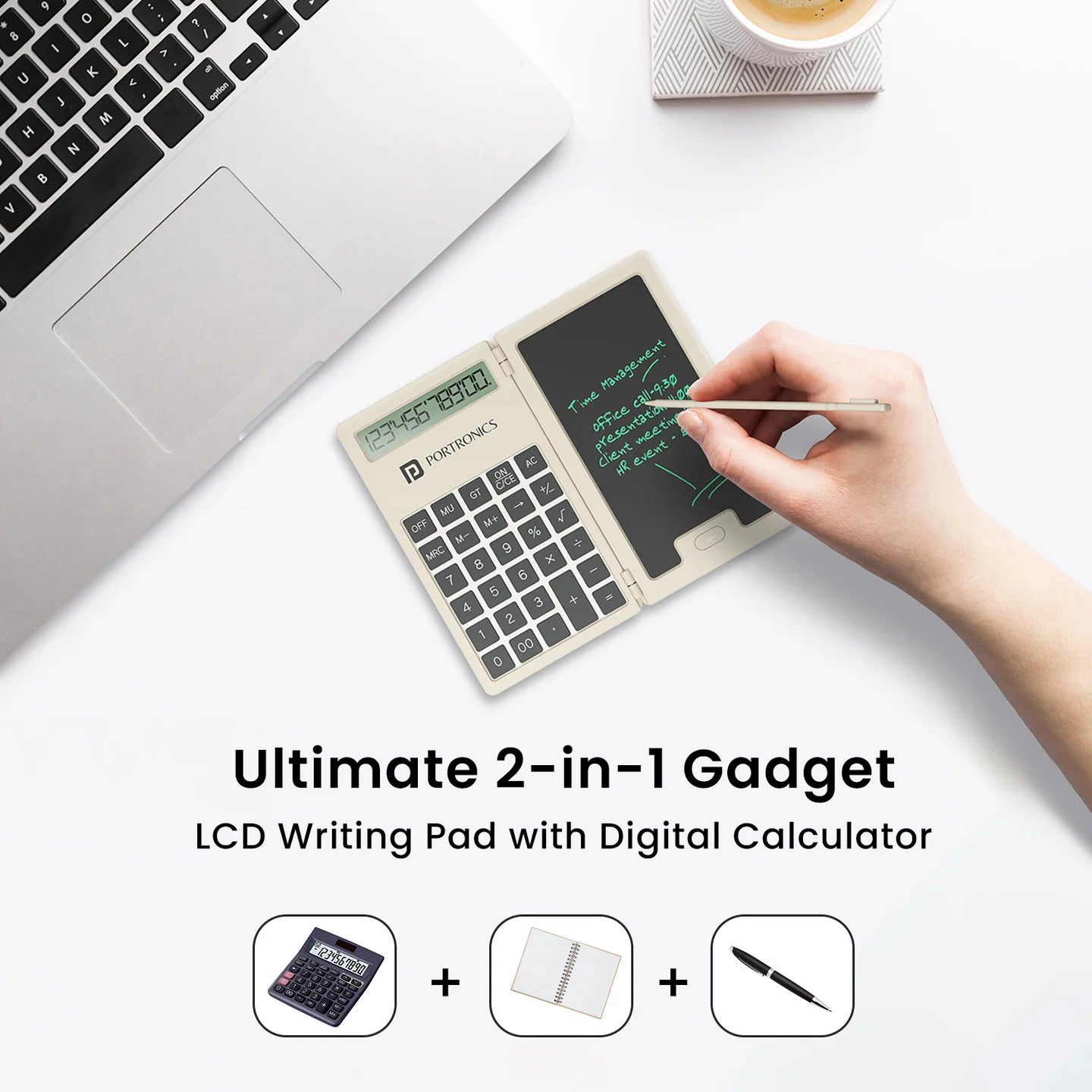PORTRONICS Ruffpad Calc Mini 2 in 1 LCD Writing Pad With Digital Calculator | 12-Digit Calculator | One Tap Erase & Smart Lock | Versatile Tool for All Ages - | Buy Online at Shwetha Computers