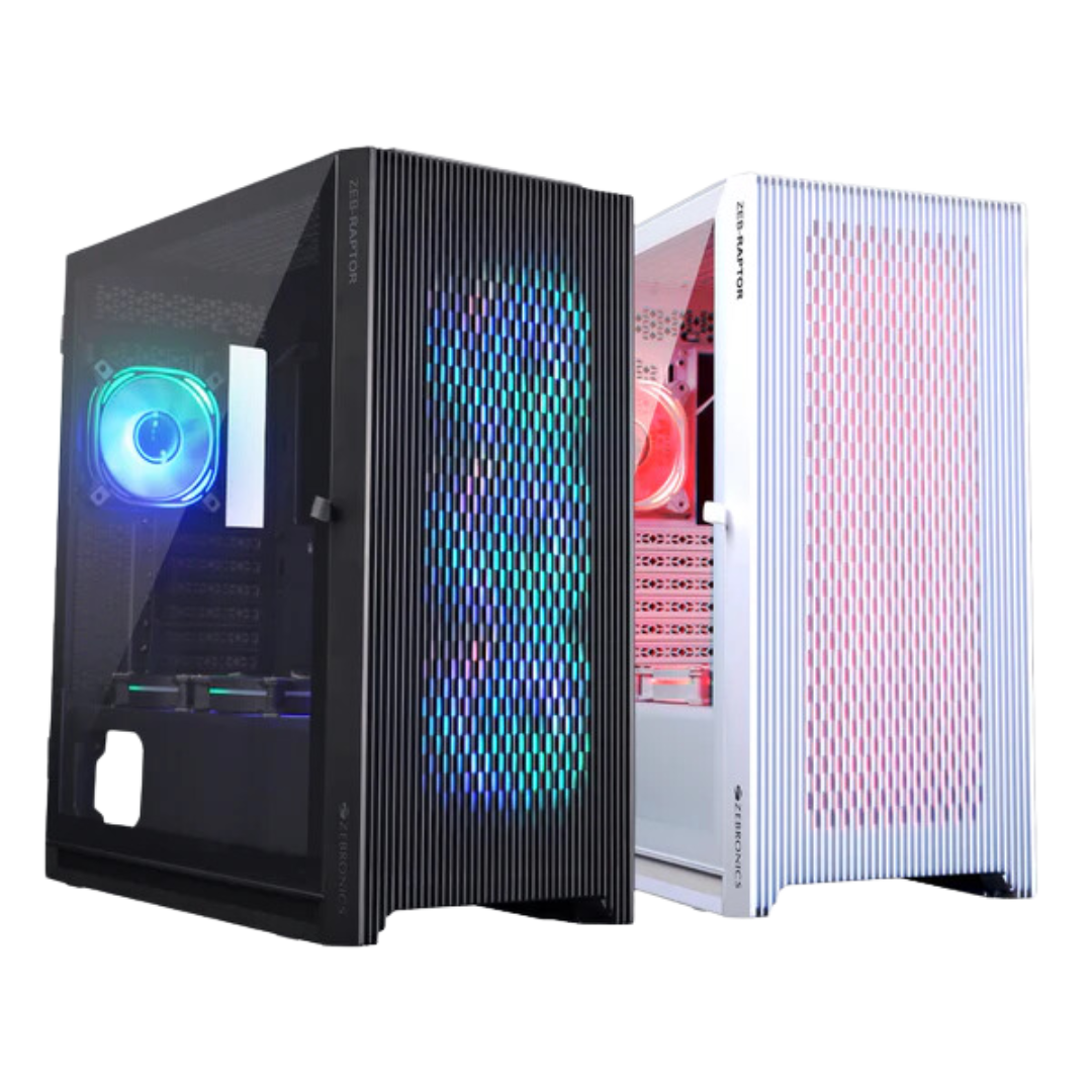 Zebronics Raptor White Mid Tower Computer Case with Inner Glow ARGB LED Fan and Tempered Glass Side Panel