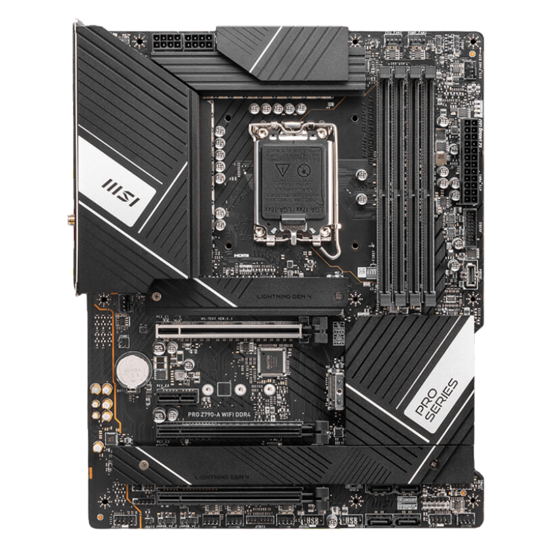 MSI PRO Z790-A WiFi DDR4 Motherboard with Intel Wi-Fi 6E, 2.5G LAN, USB 3.2 Gen2, PCIe 5.0, 4x M.2, HDMI 2.1, and Supports Windows 11