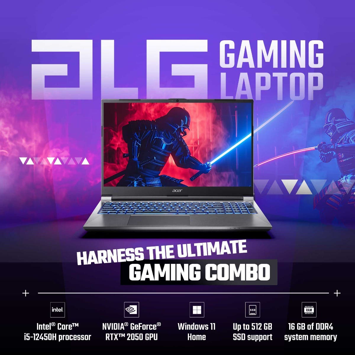 Acer ALG (AL15G-52) Gaming Laptop Intel Core i5-12450H Processor, RTX 2050, 8 GB, 512 GB SSD, 15.6" Full HD,  UN.34CSI.001