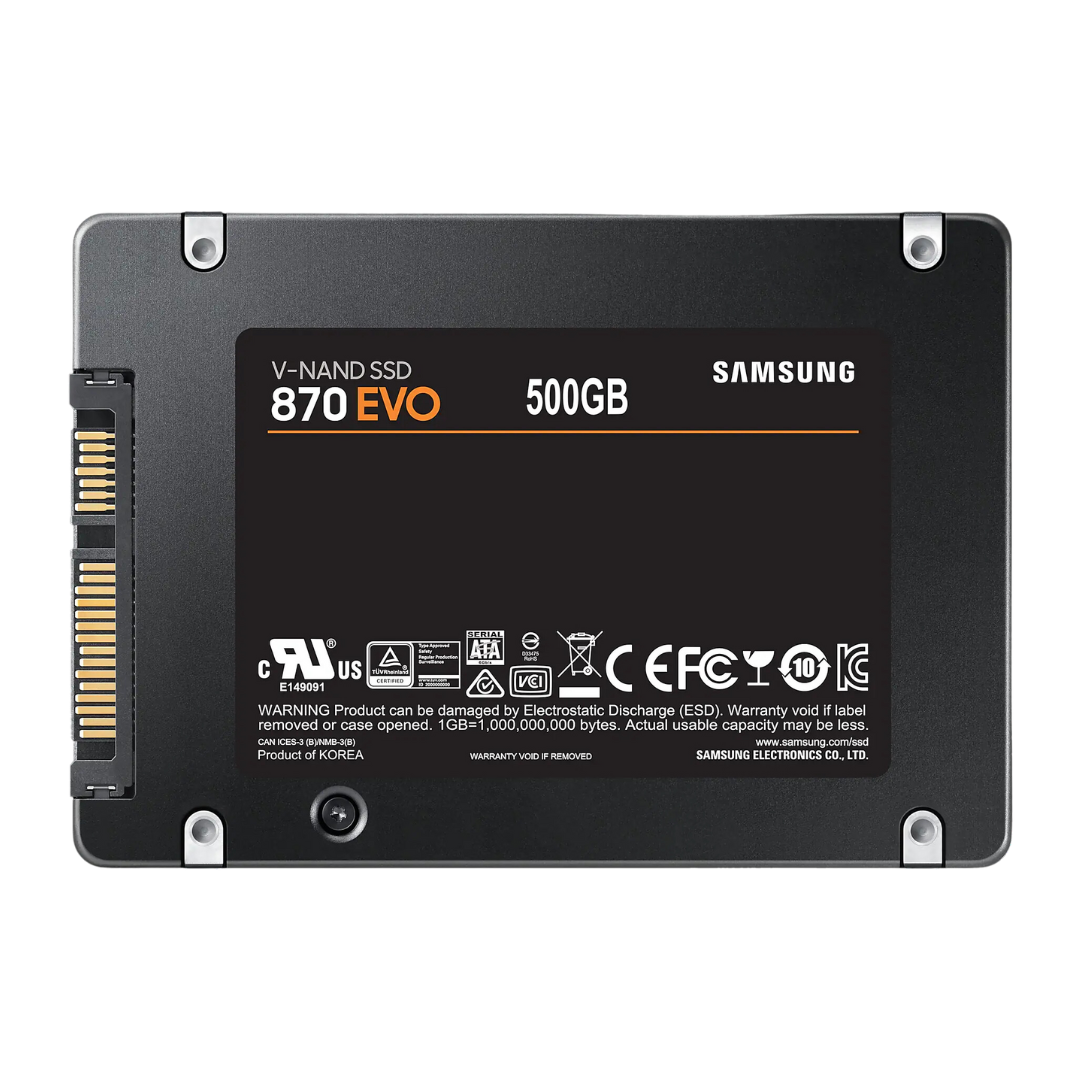 Samsung 870 EVO 500GB 2.5" SSD - SATA 6 GB/s, TRIM & S.M.A.R.T Supported, AES 256-bit Encryption