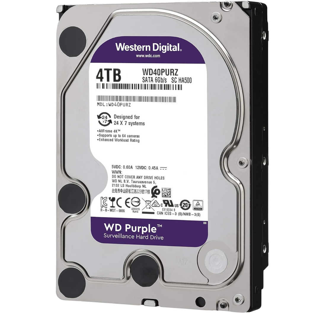 WD Purple 4TB Surveillance Hard Drive 64MB 5400RPM CMR SATA 110MB/s WD40PURZ