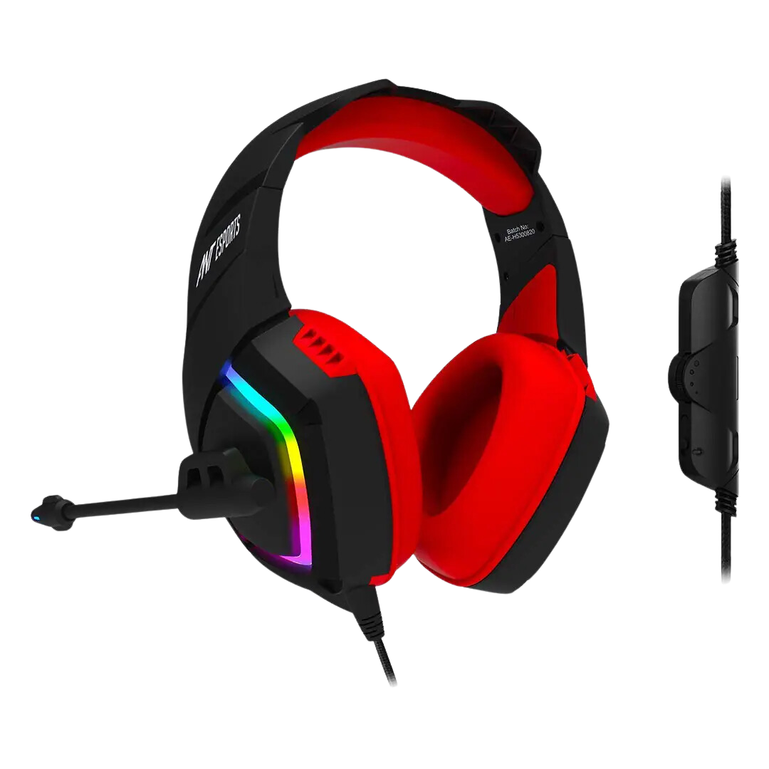 Ant Esports H530 RGB Gaming Headset - Black Red 40mm 20Hz-20Khz 32? Microphone 2.0M Cable LED DC5V 1 Year Warranty