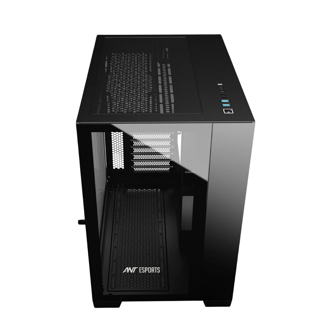 Ant Esports Crystal XL ATX Chassis - Black Tempered Glass - 3 Front Fans - USB 3.0 - 440mm VGA Card Length