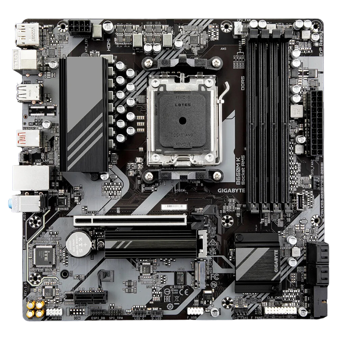 Gigabyte B650M K Micro ATX Motherboard for AMD Ryzen™ 7000/8000 CPUs with DDR5 Support, PCIe 4.0, 2.5GbE LAN, Realtek Audio, and USB 3.2 Gen 2
