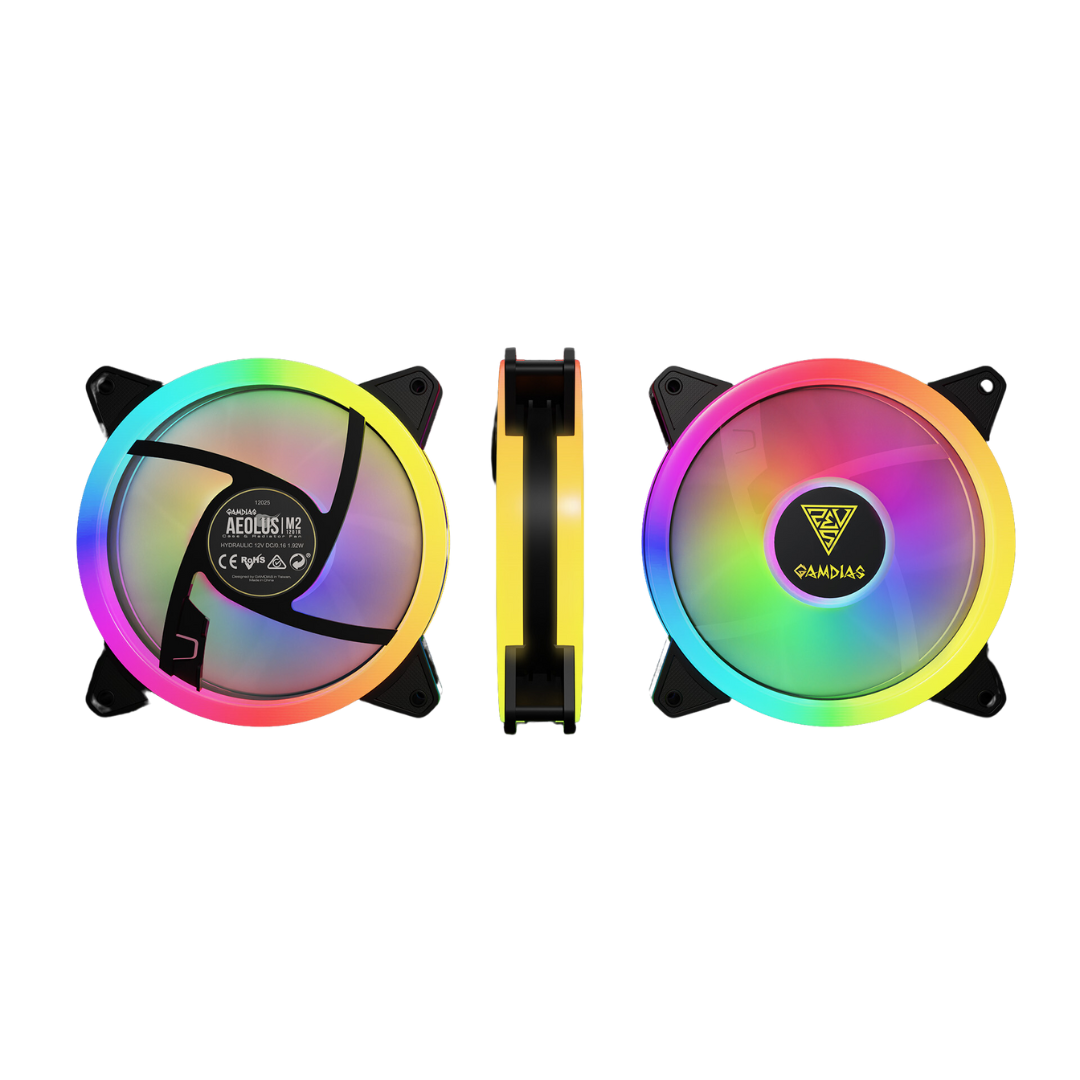 GAMDIAS Aeolus M2-1205R 120mm ARGB Case Fan - 22 Neon-Flex RGB LEDs, Trio Rings, Hydraulic Bearing