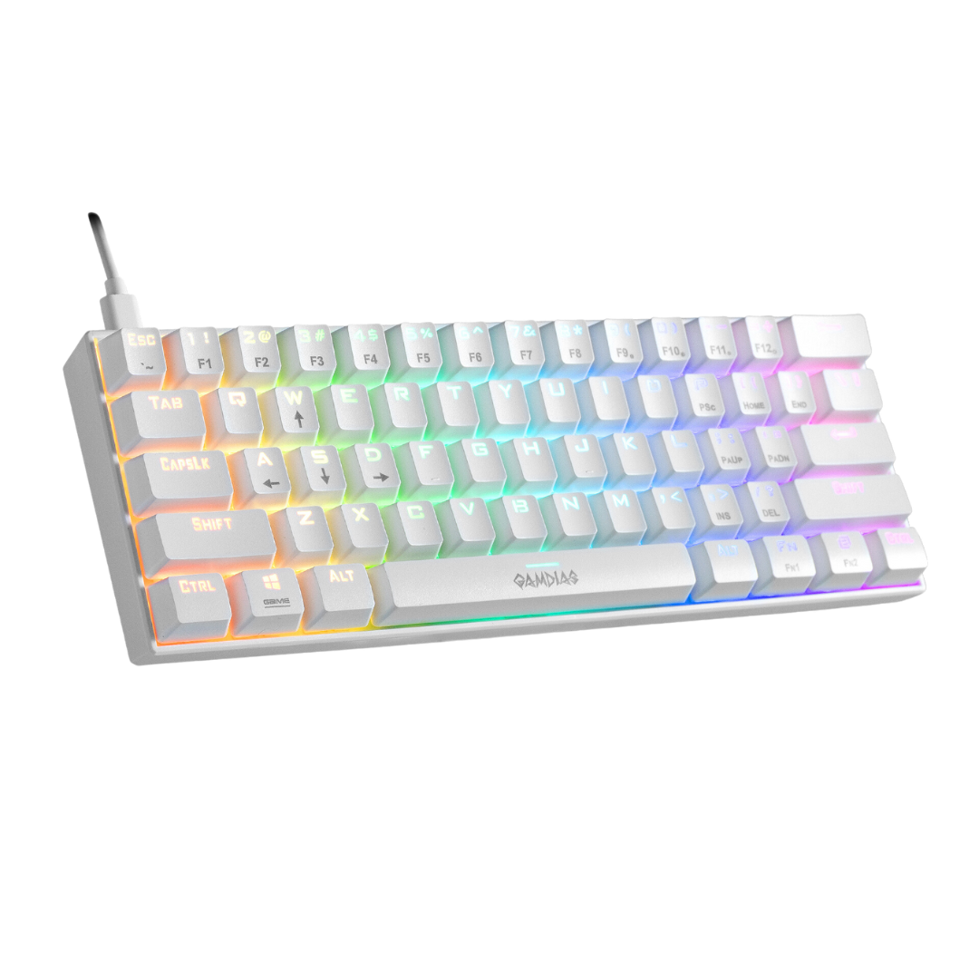 Gamdias Hermes E3 Mechanical Keyboard - White Color, Blue & Red Switches, 50M Lifecycle, 32KB Memory, 1000Hz Polling Rate, N-Key Rollover, RGB Backlit