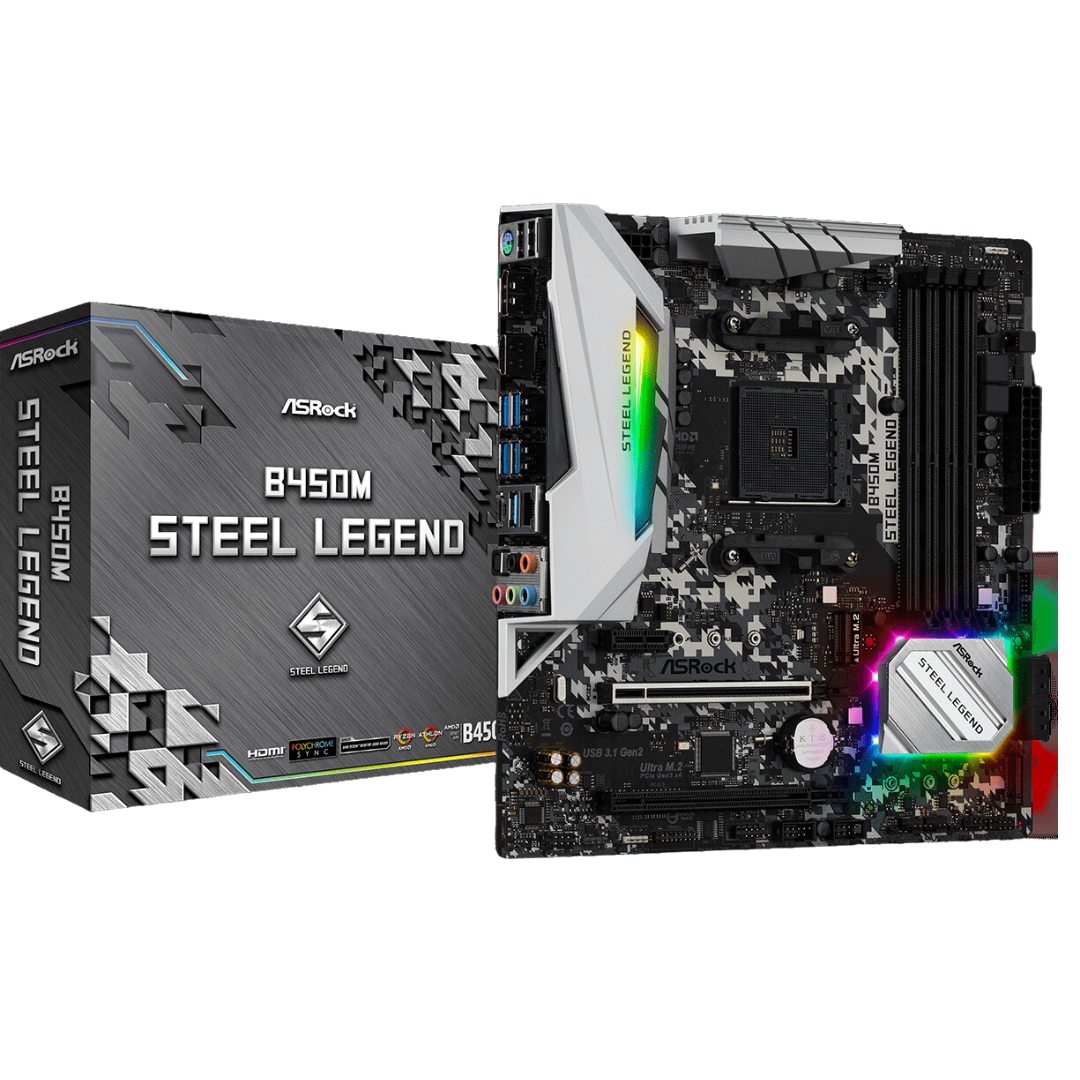 ASRock B450M Steel Legend Motherboard - AMD Ryzen Support, Gen2 USB, Aluminum Alloy Heatsink