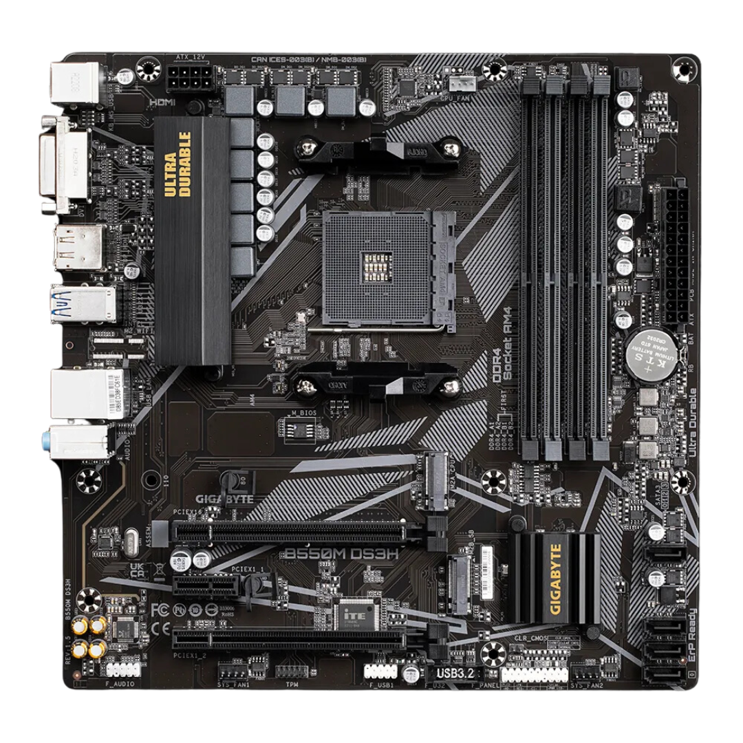 Gigabyte B550M DS3H AC Motherboard for Micro ATX CPUs - AMD Socket AM4, DDR4 4733(O.C.), HDMI 2.1, Realtek Audio/LAN, PCIe 4.0/3.0, M.2, USB 3.2, RGB Fusion, Support for Windows 11 64-bit