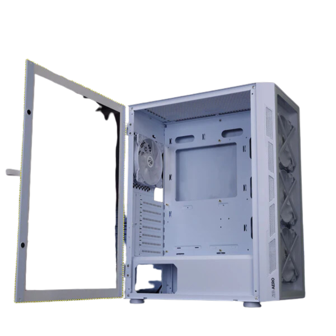 Zebronics Aero White Mid Tower Computer Case with Tempered Glass and ARGB LED Fans