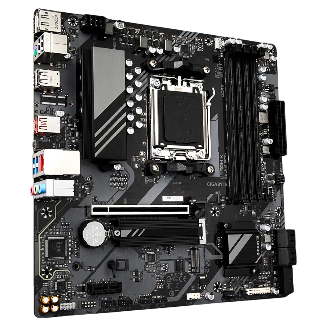 Gigabyte B650M K Micro ATX Motherboard for AMD Ryzen™ 7000/8000 CPUs with DDR5 Support, PCIe 4.0, 2.5GbE LAN, Realtek Audio, and USB 3.2 Gen 2